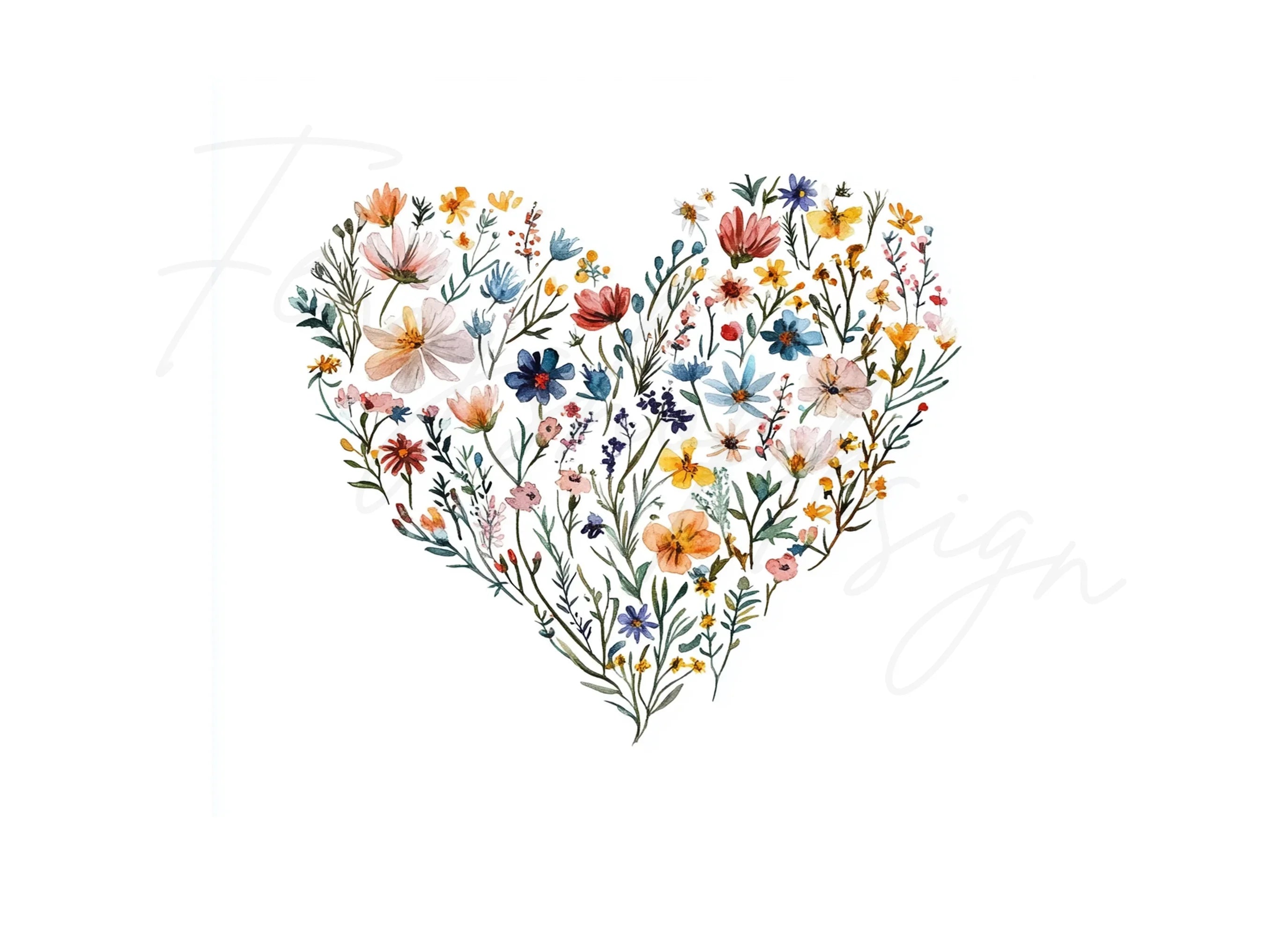 Delicate Floral Heart Clipart Bundle