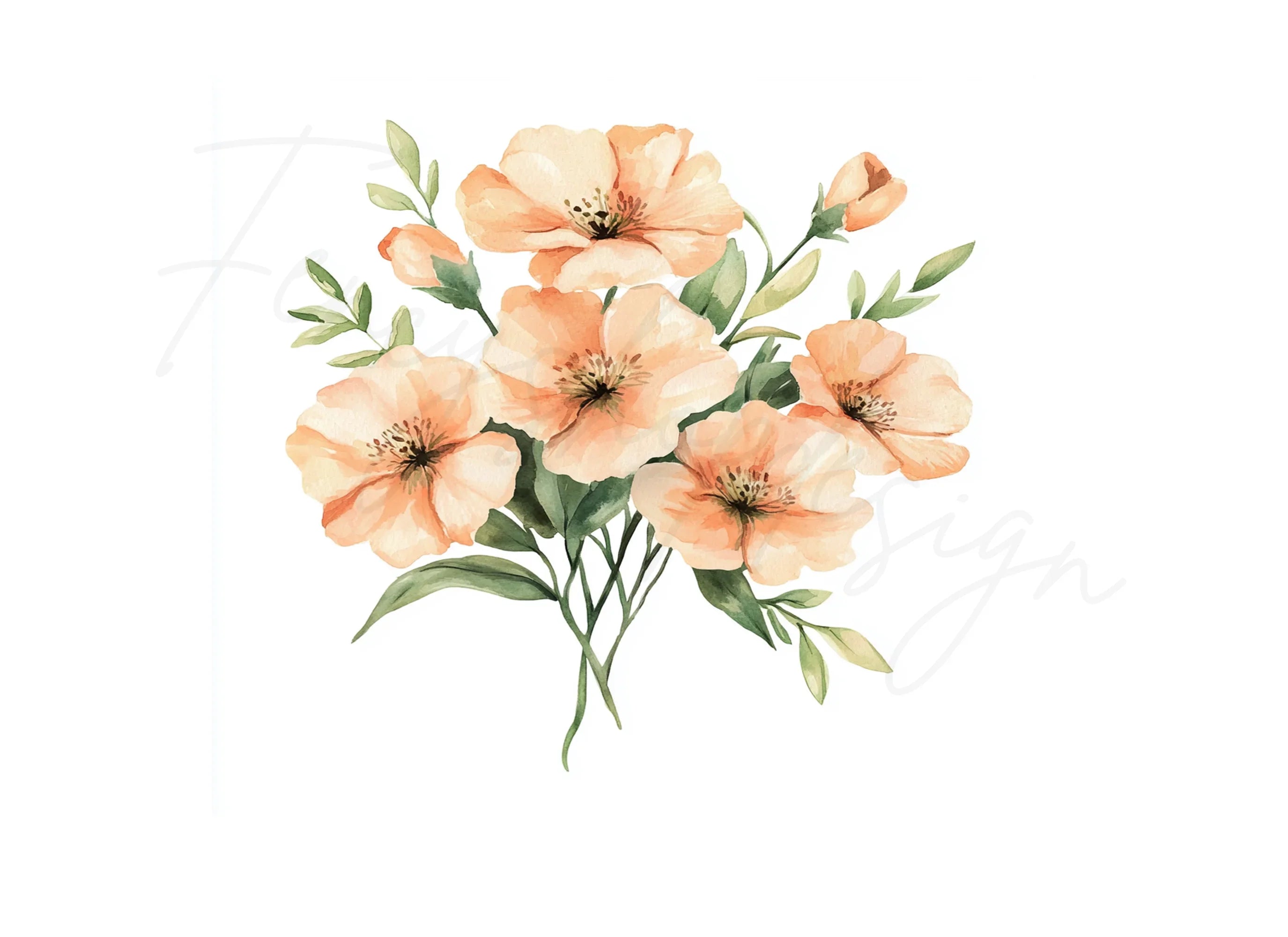 Peach Floral Clipart Bundle