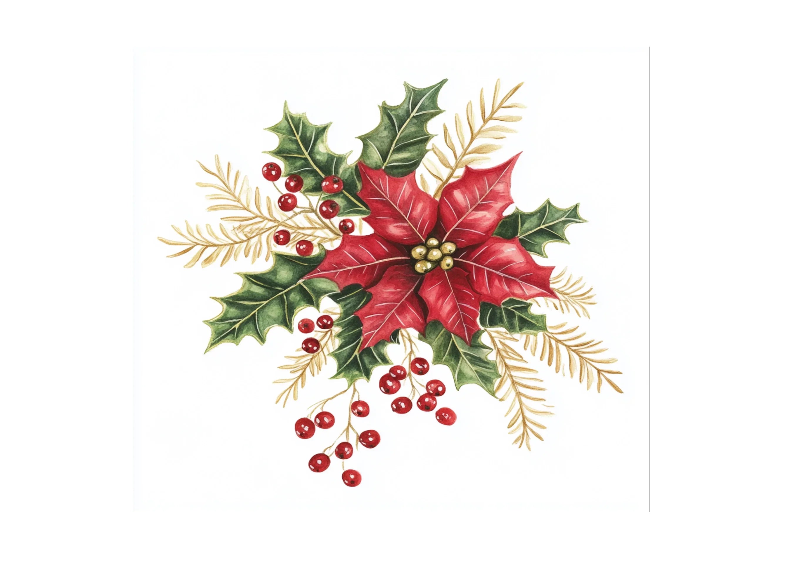 Poinsettia and Holly Christmas Clipart Bundle