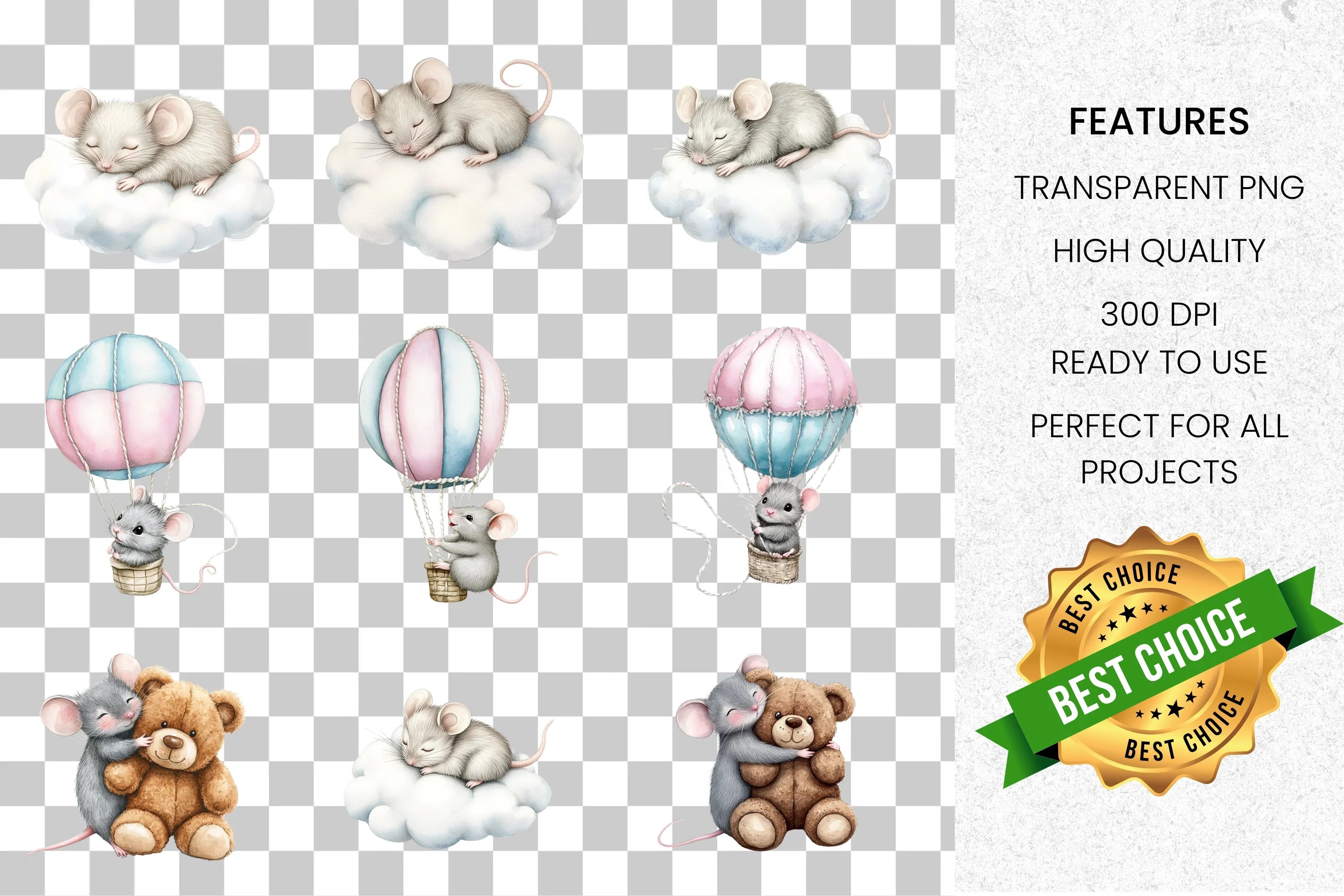 Cute Baby Mouse Nursery Clipart Bundle
