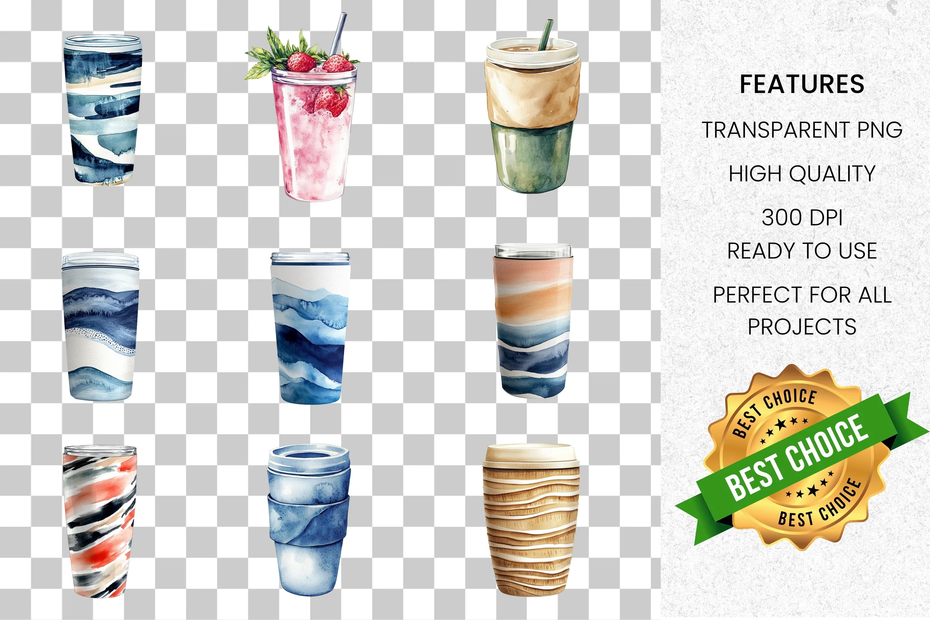 Drink Tumblers Clipart Bundle