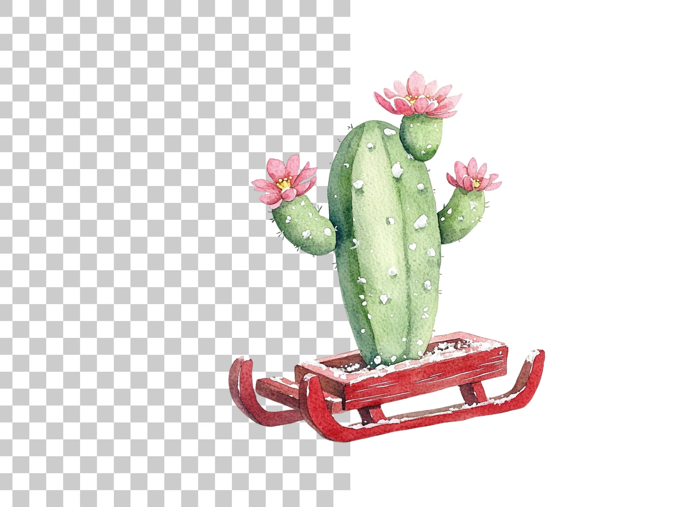Christmas Cactus Sleigh Clipart Bundle