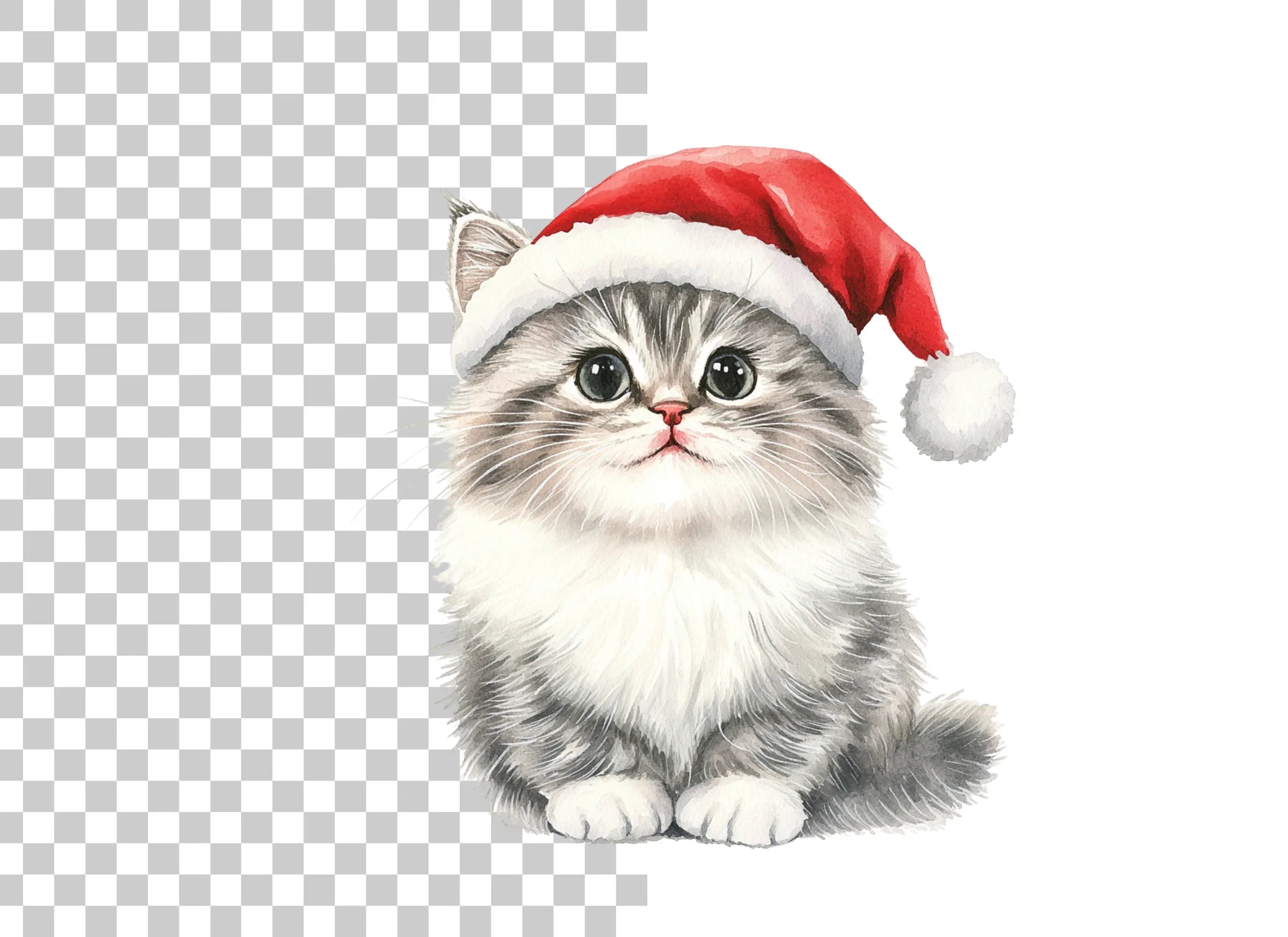 Cute Kittens in Santa Hats Clipart Bundle