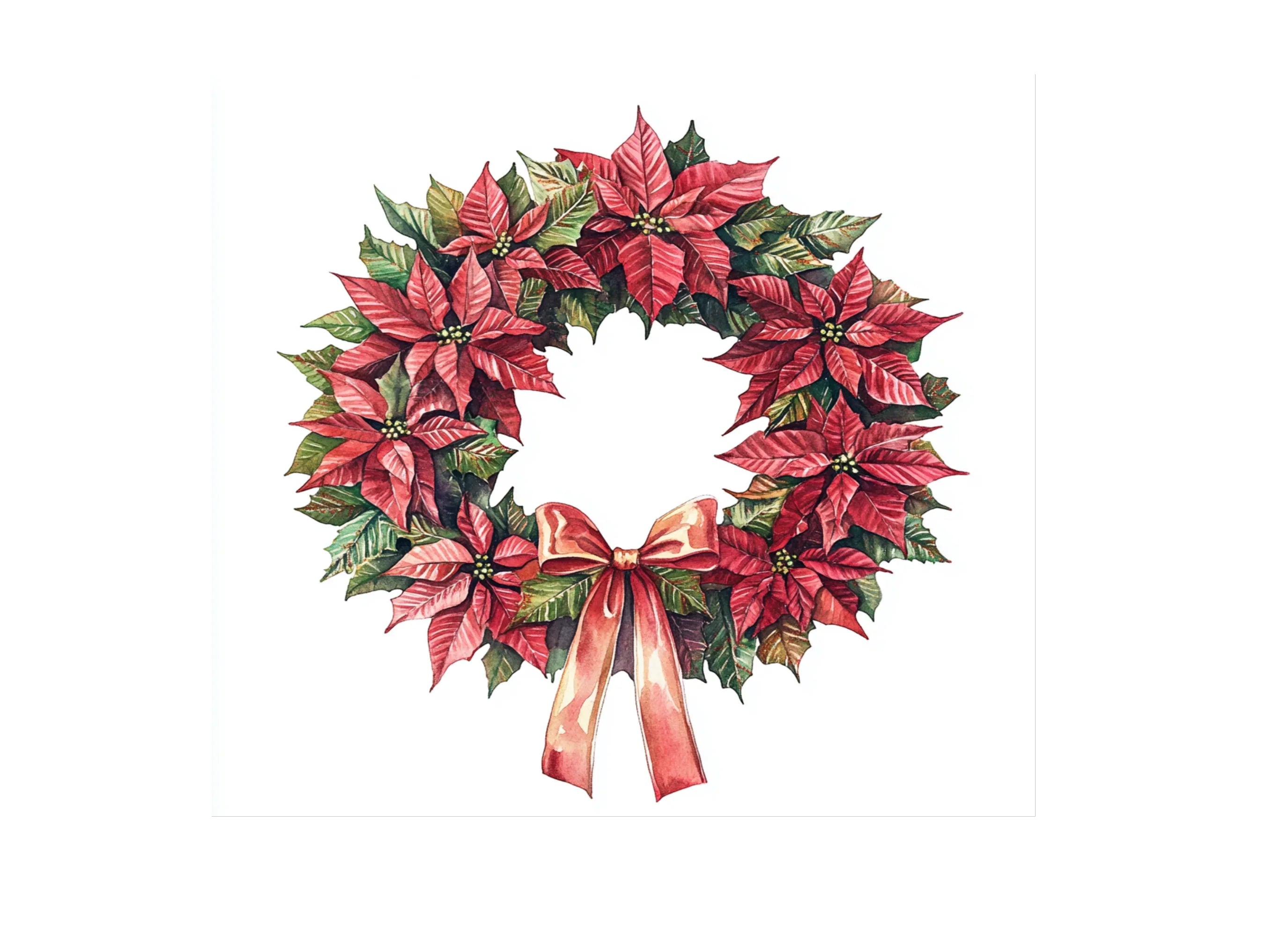 Christmas Poinsettia Wreaths with Bows Clipart Bundle