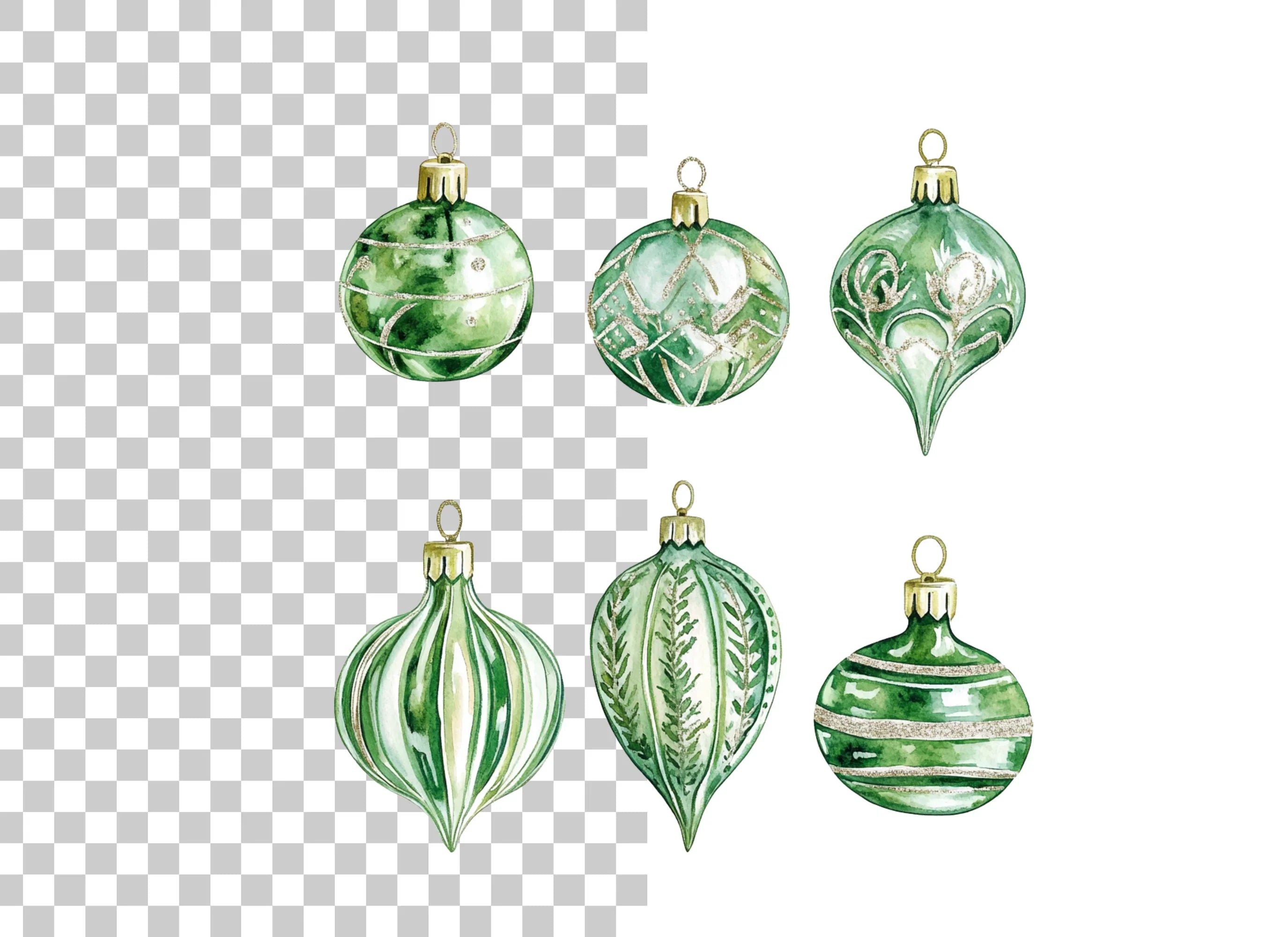 Green Christmas Ornaments Clipart Bundle