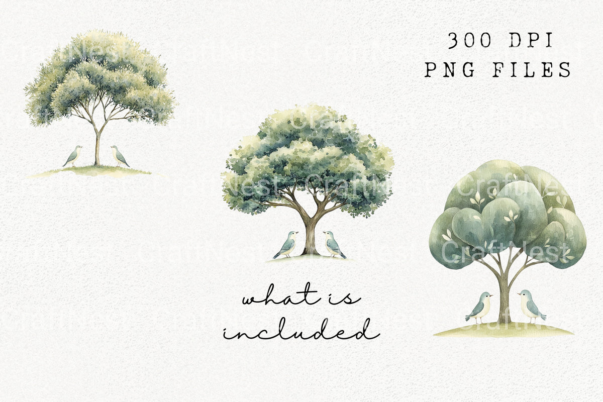 Birds Under Trees Clipart Bundle