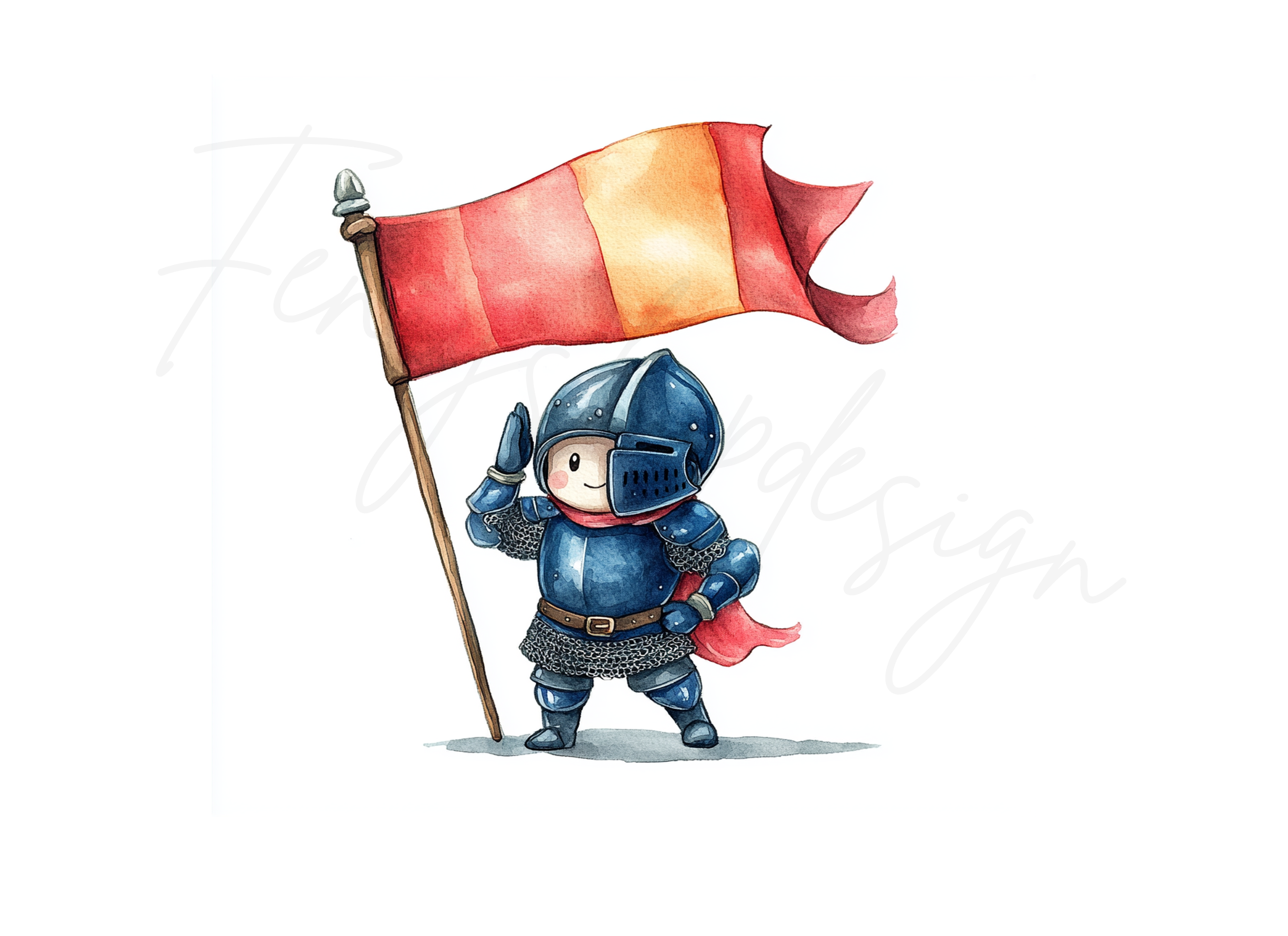 Cute Knights with Colorful Flags Clipart Bundle