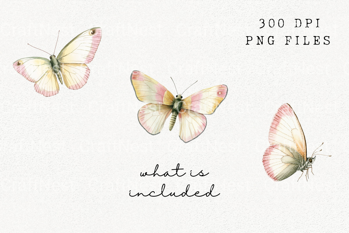 Pink And Yellow Butterfly Clipart Bundle