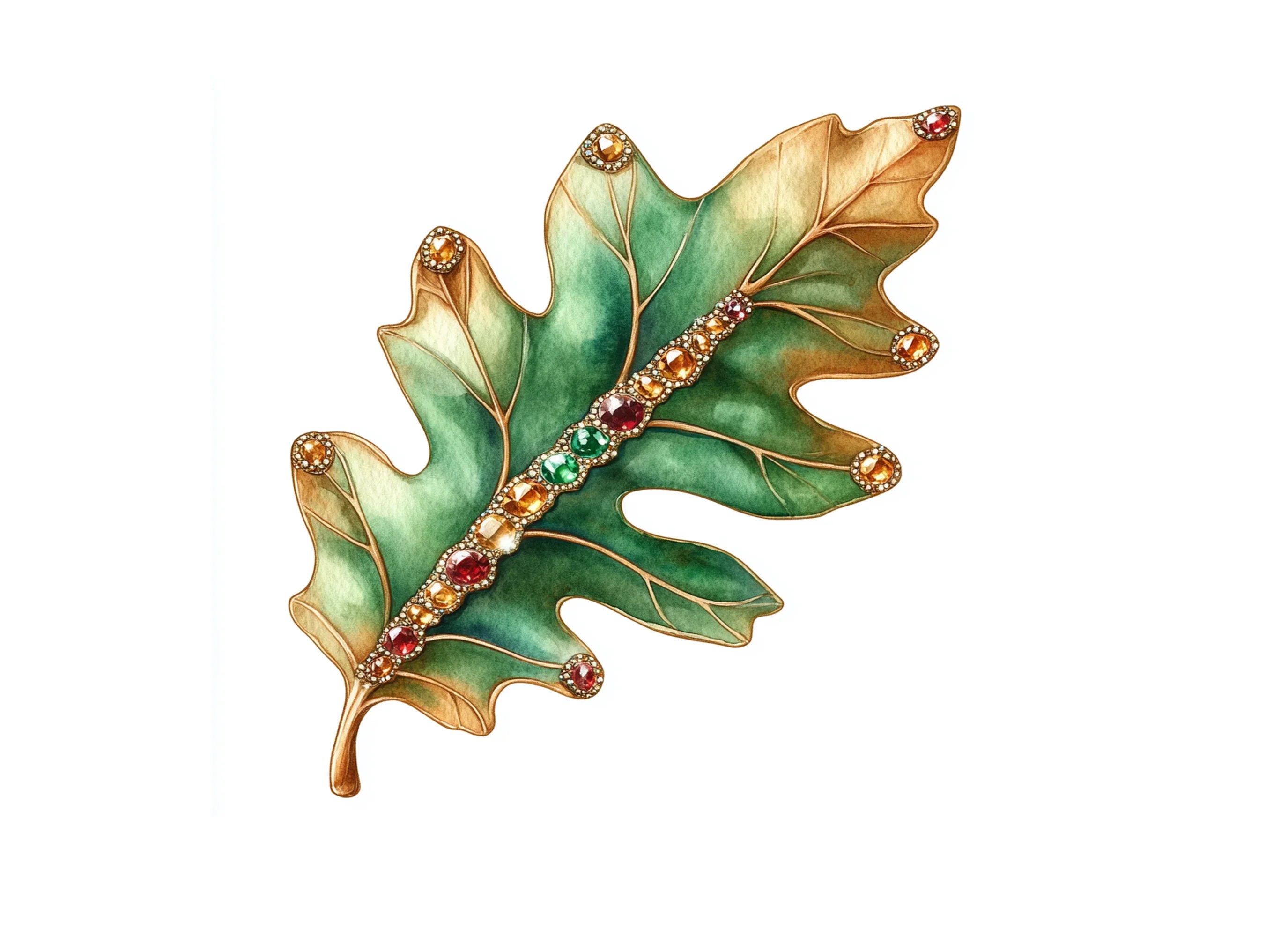Jeweled Oak Leaves Clipart Bundle