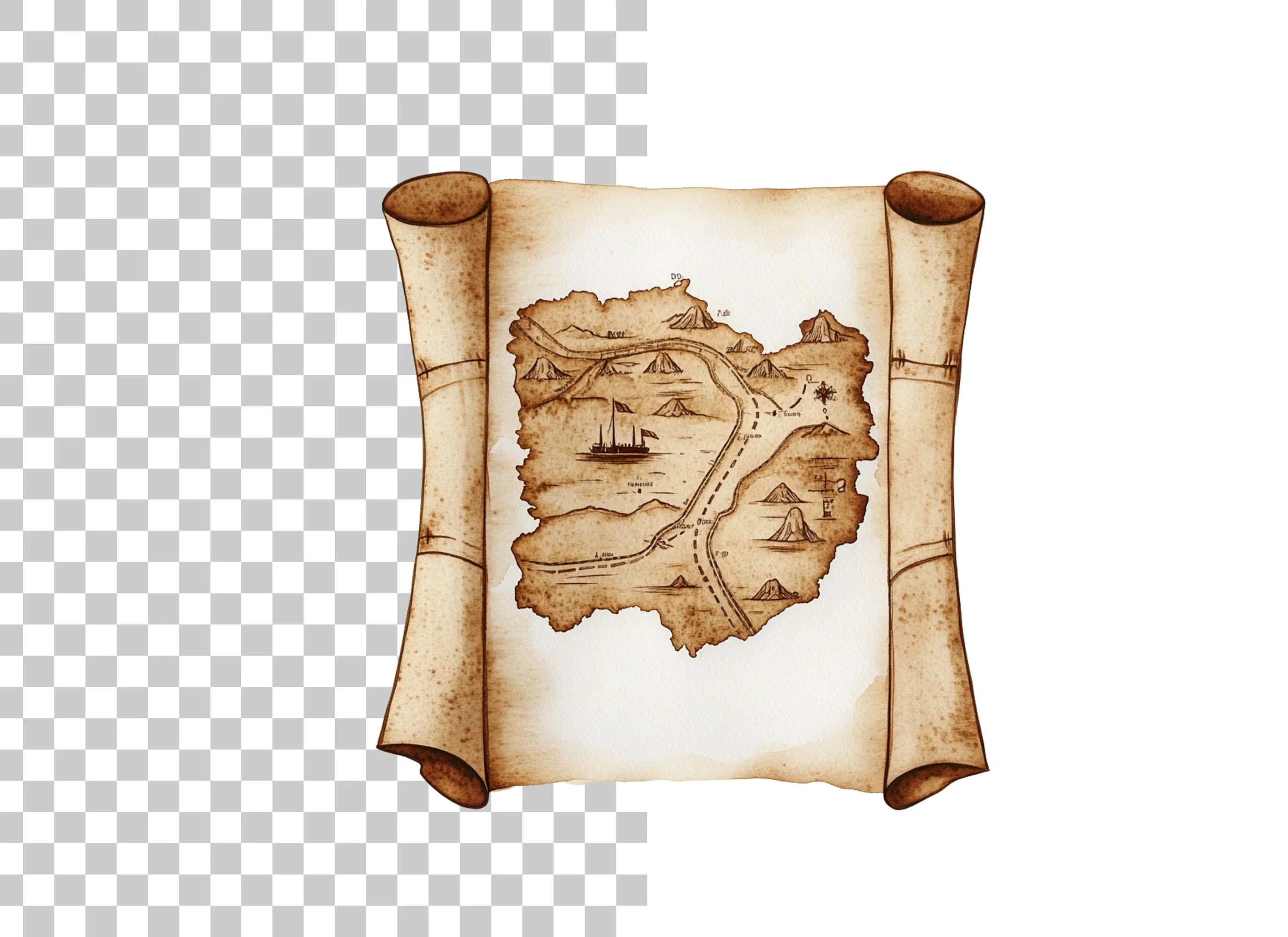Vintage Treasure Map Scroll Clipart Bundle