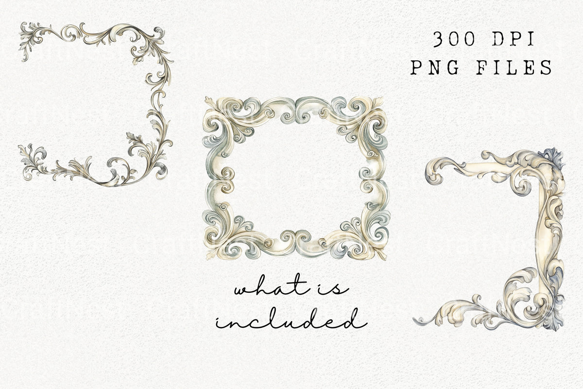 Ornate Baroque Frame Corners Clipart Bundle