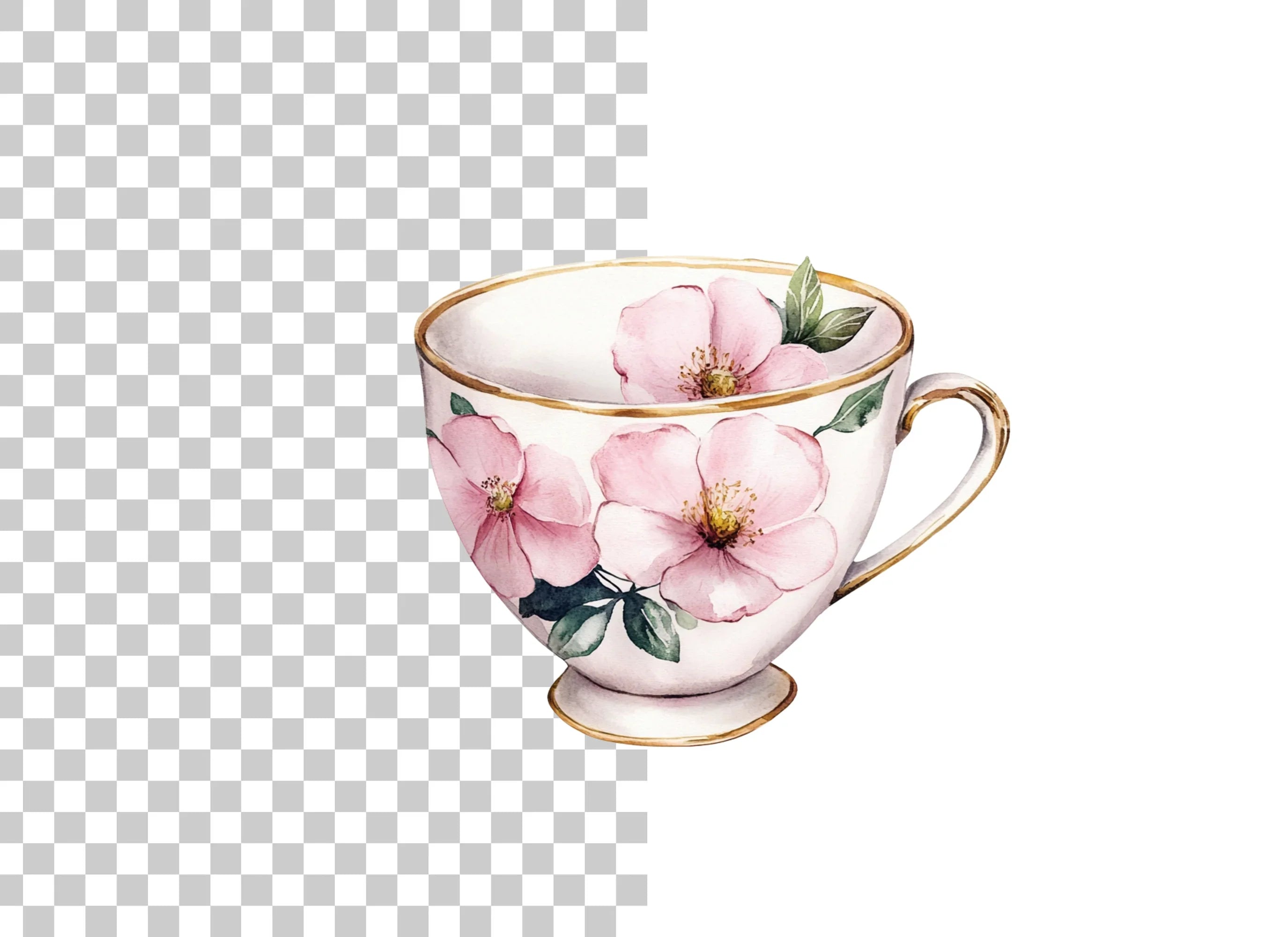 Pink Blossom Teacups Clipart Bundle
