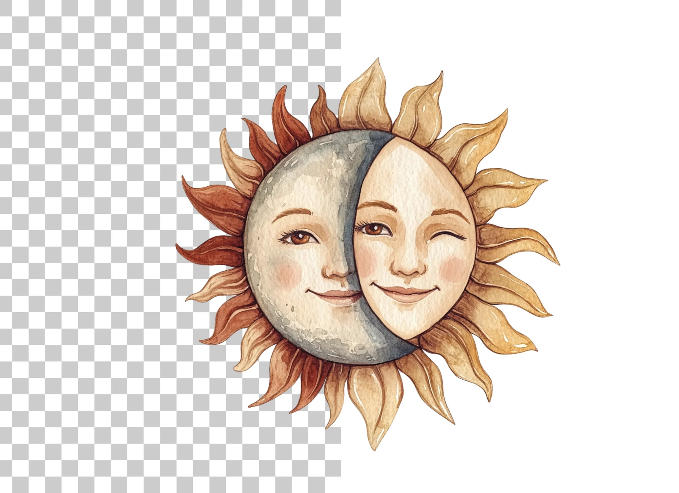 Sun and Moon Faces Clipart Bundle