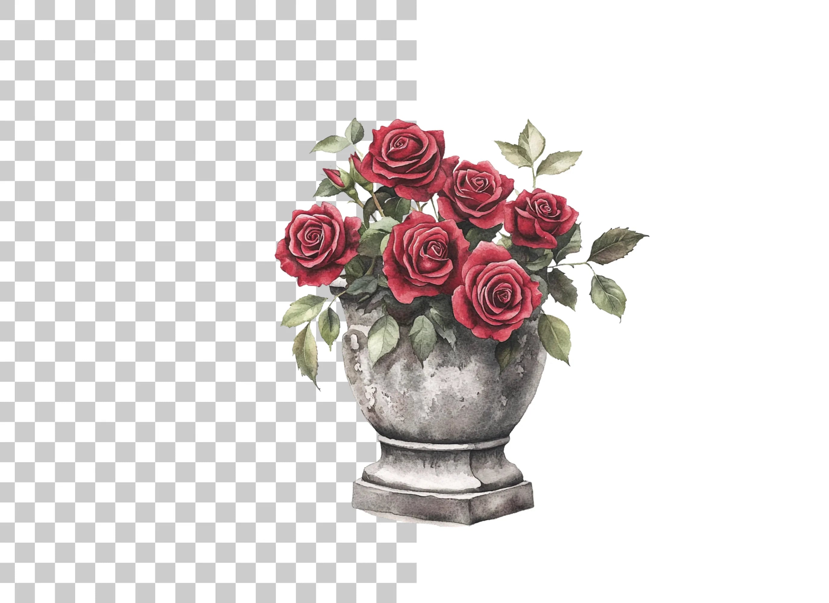 Elegant Red Rose Urn Clipart Bundle