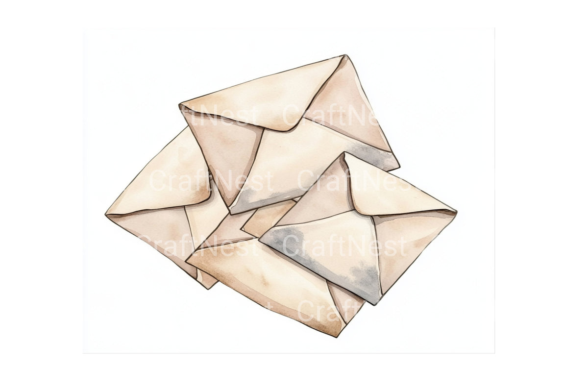Old Envelopes Stack Illustrations Clipart Bundle