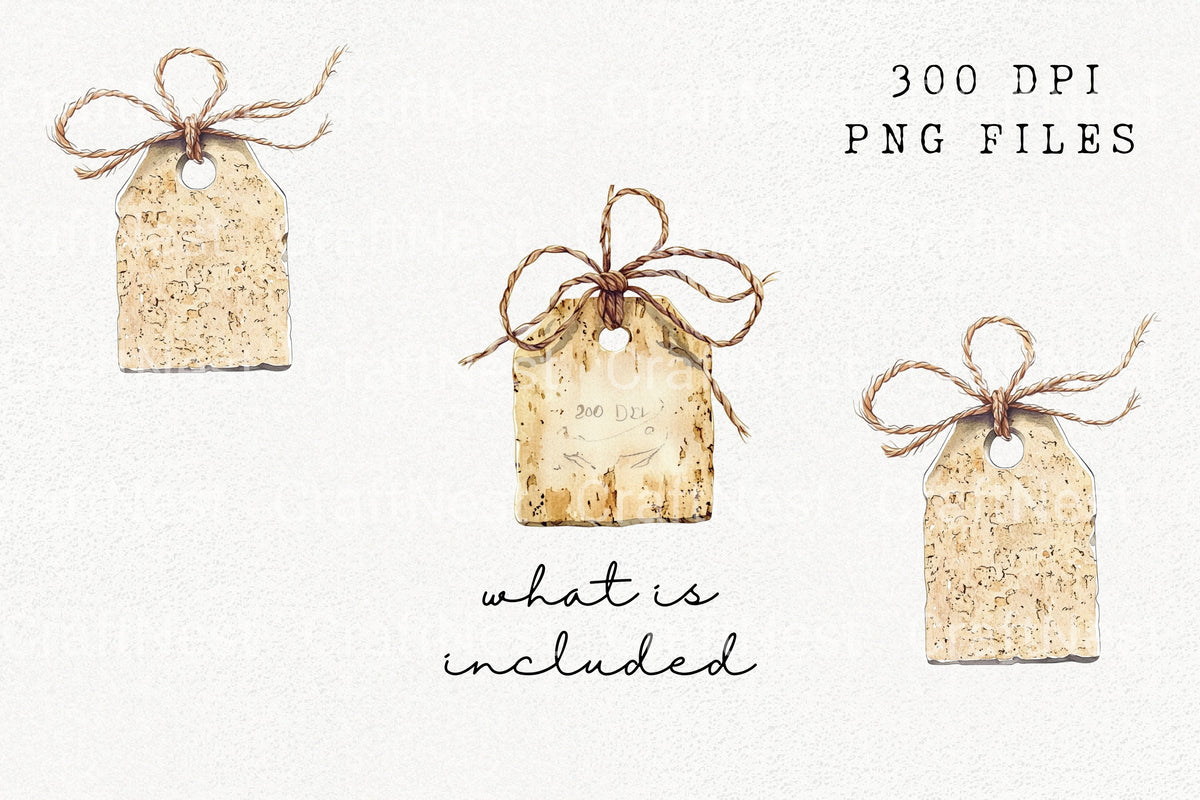 Rustic Cork Gift Tags With Twine Clipart Bundle
