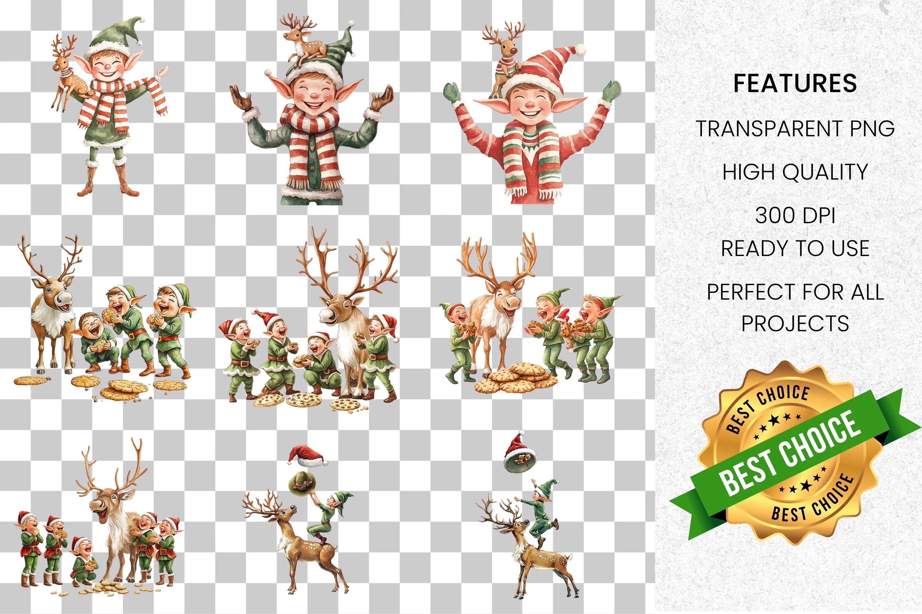 Christmas Elves and Reindeer Clipart Bundle