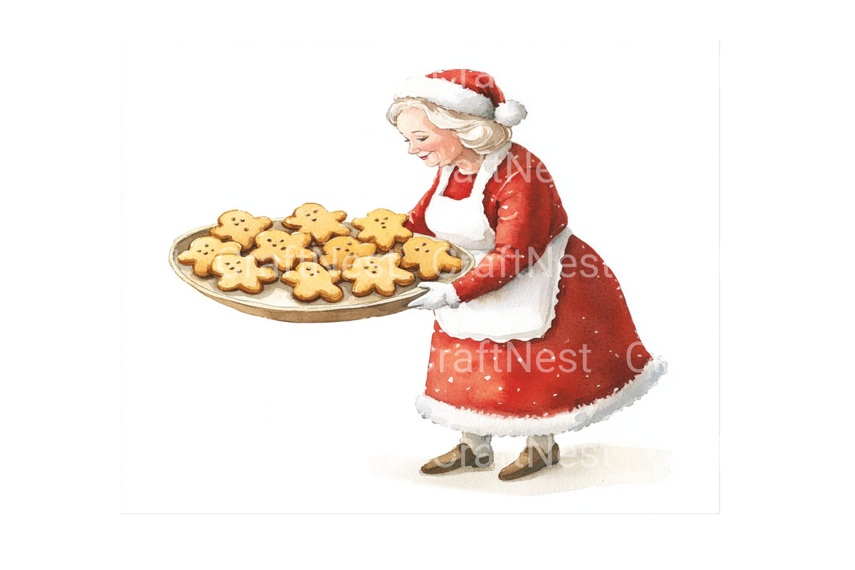 Mrs Claus Baking Gingerbread Clipart Bundle