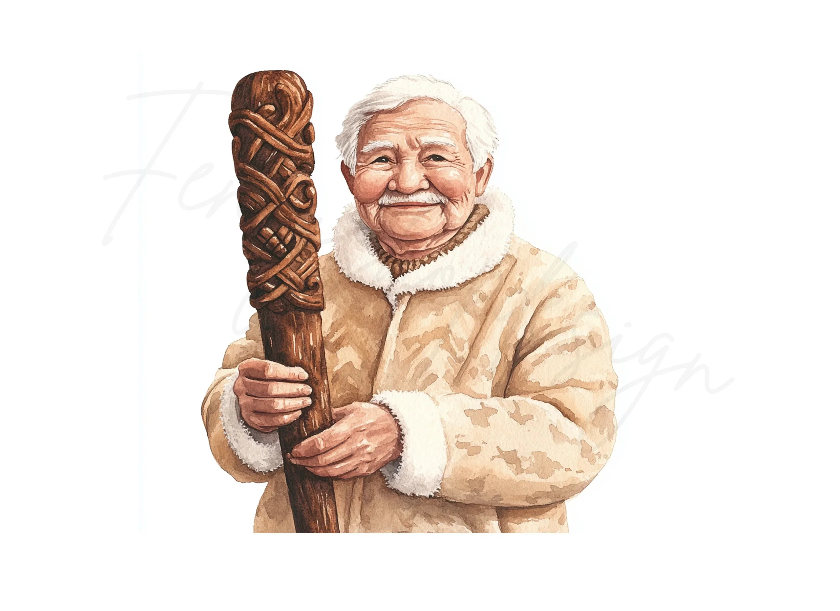 Elderly Woman with Carved Staff Clipart Bundle