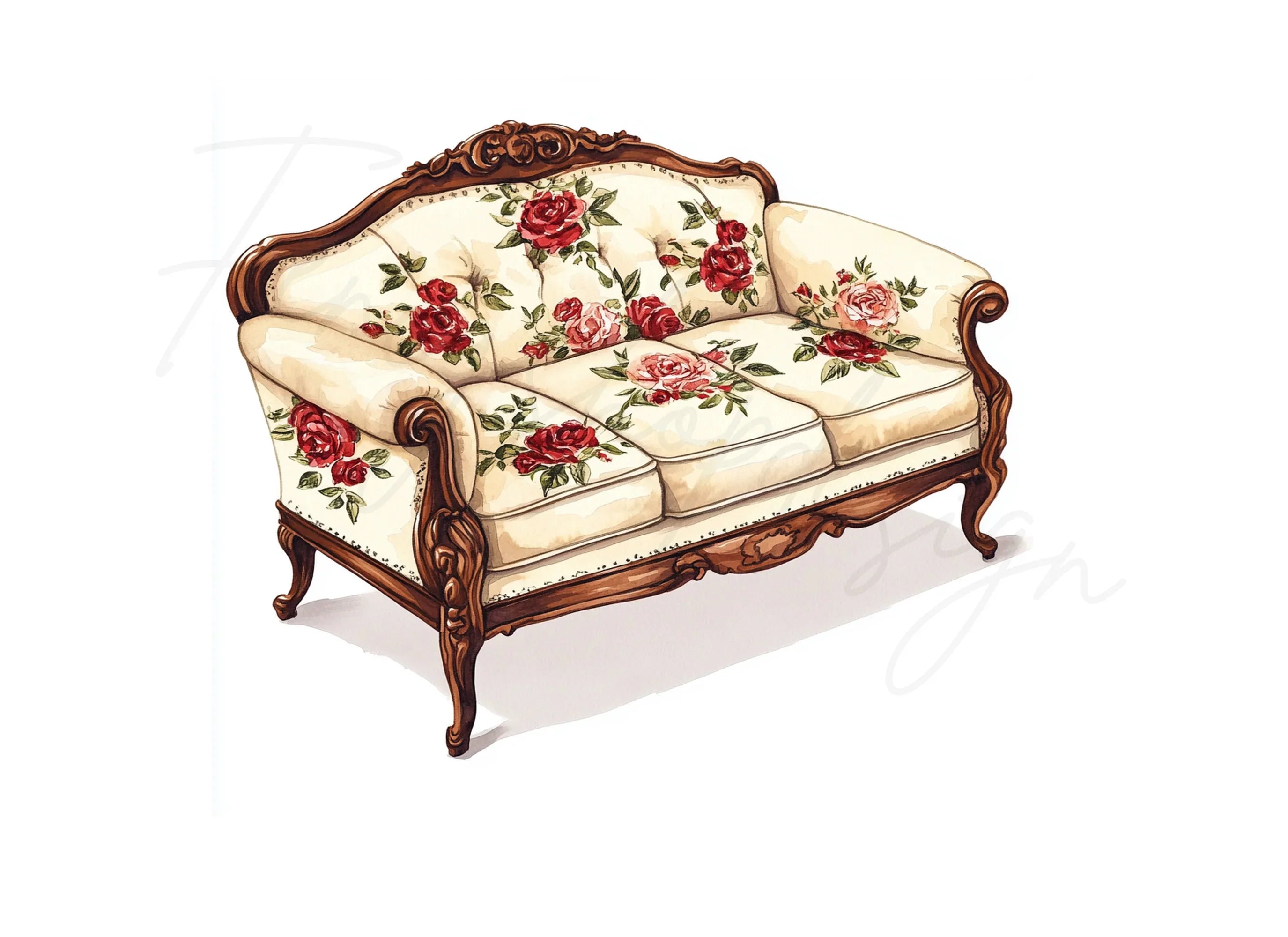 Vintage Red Rose Sofa Clipart Bundle