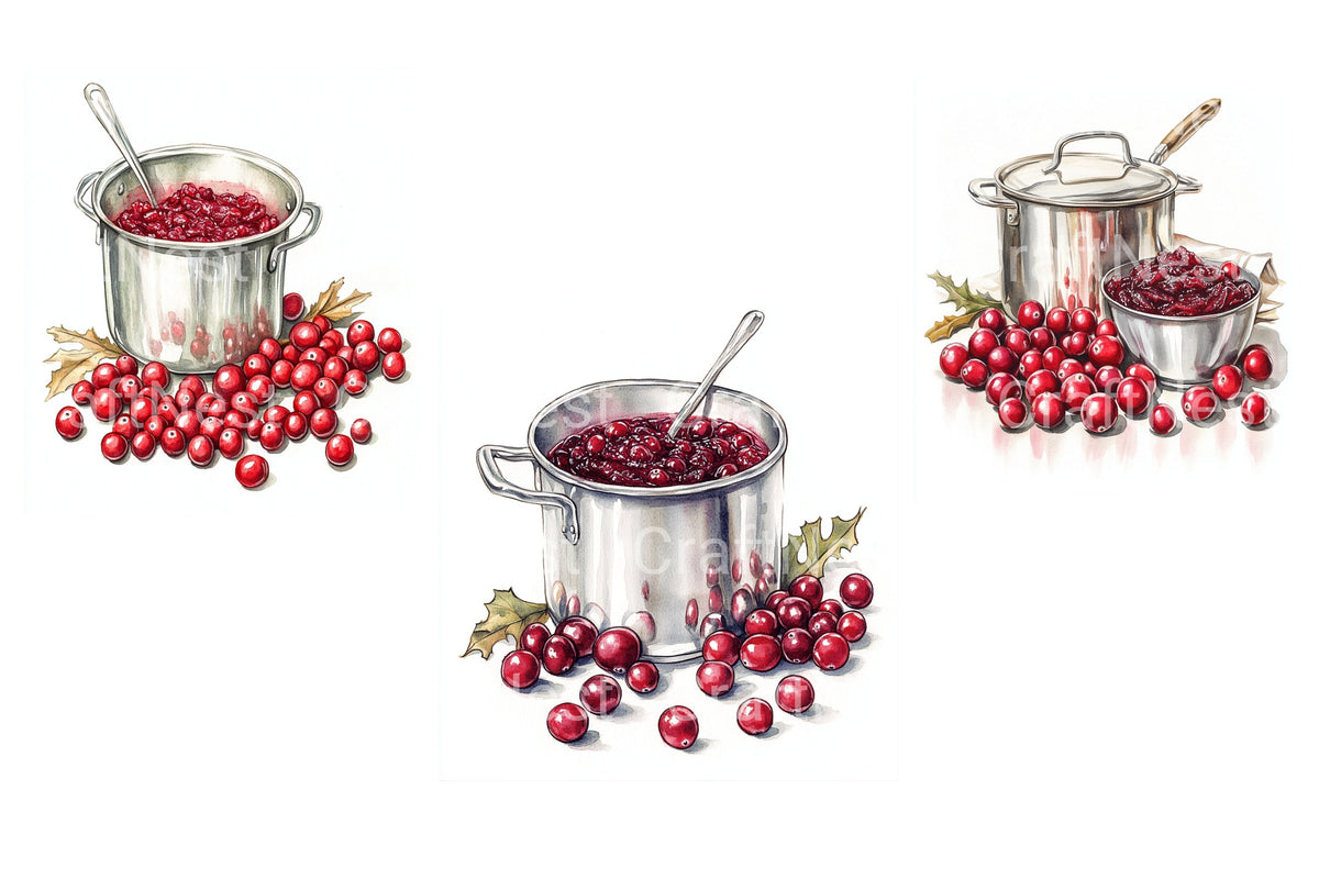 Cranberry Sauce And Fresh Berries Clipart Bundle