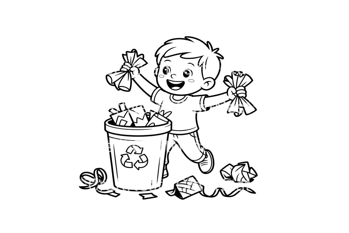 Kids Cleaning Up Gift Wrapping Trash Coloring Books