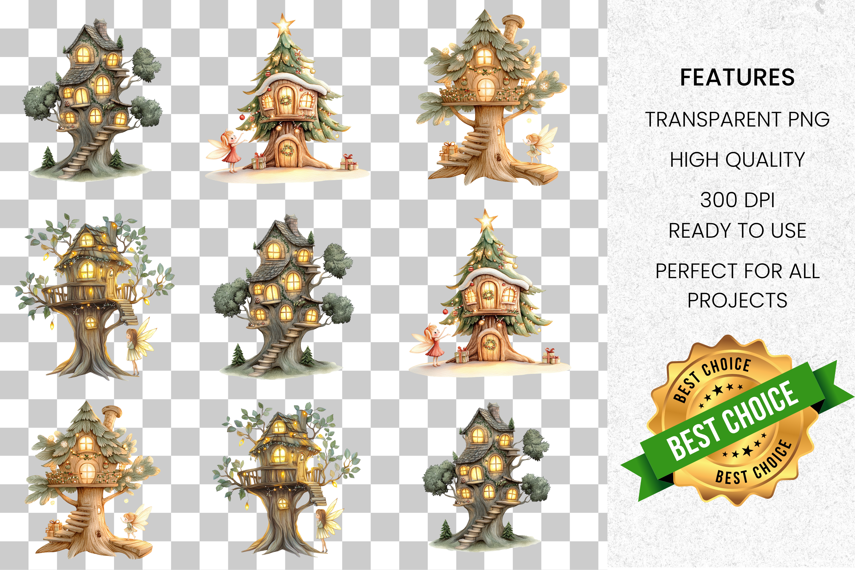 Whimsical Fantasy Treehouse Clipart Bundle