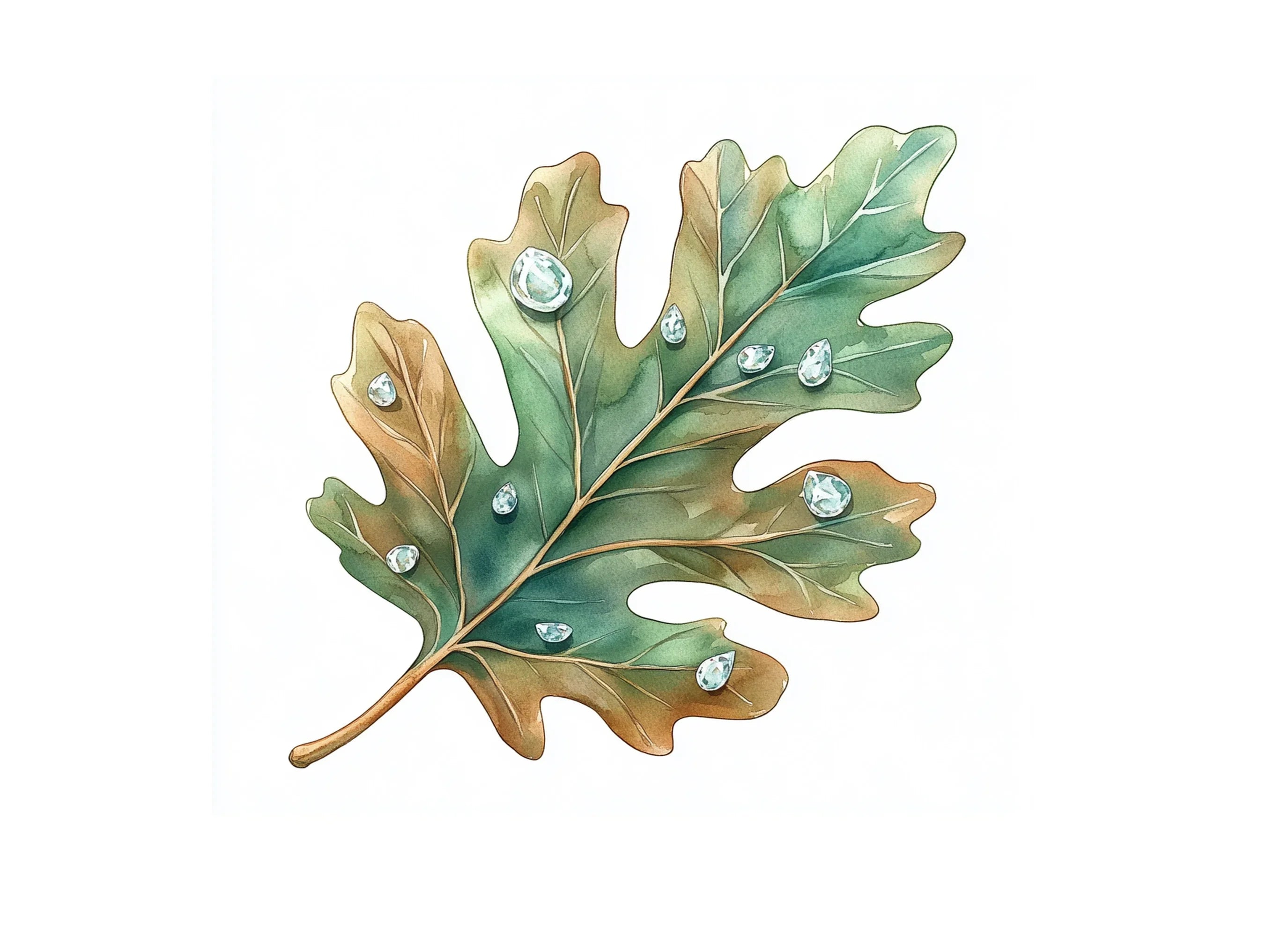 Oak Leaves with Dew Drops Clipart Bundle