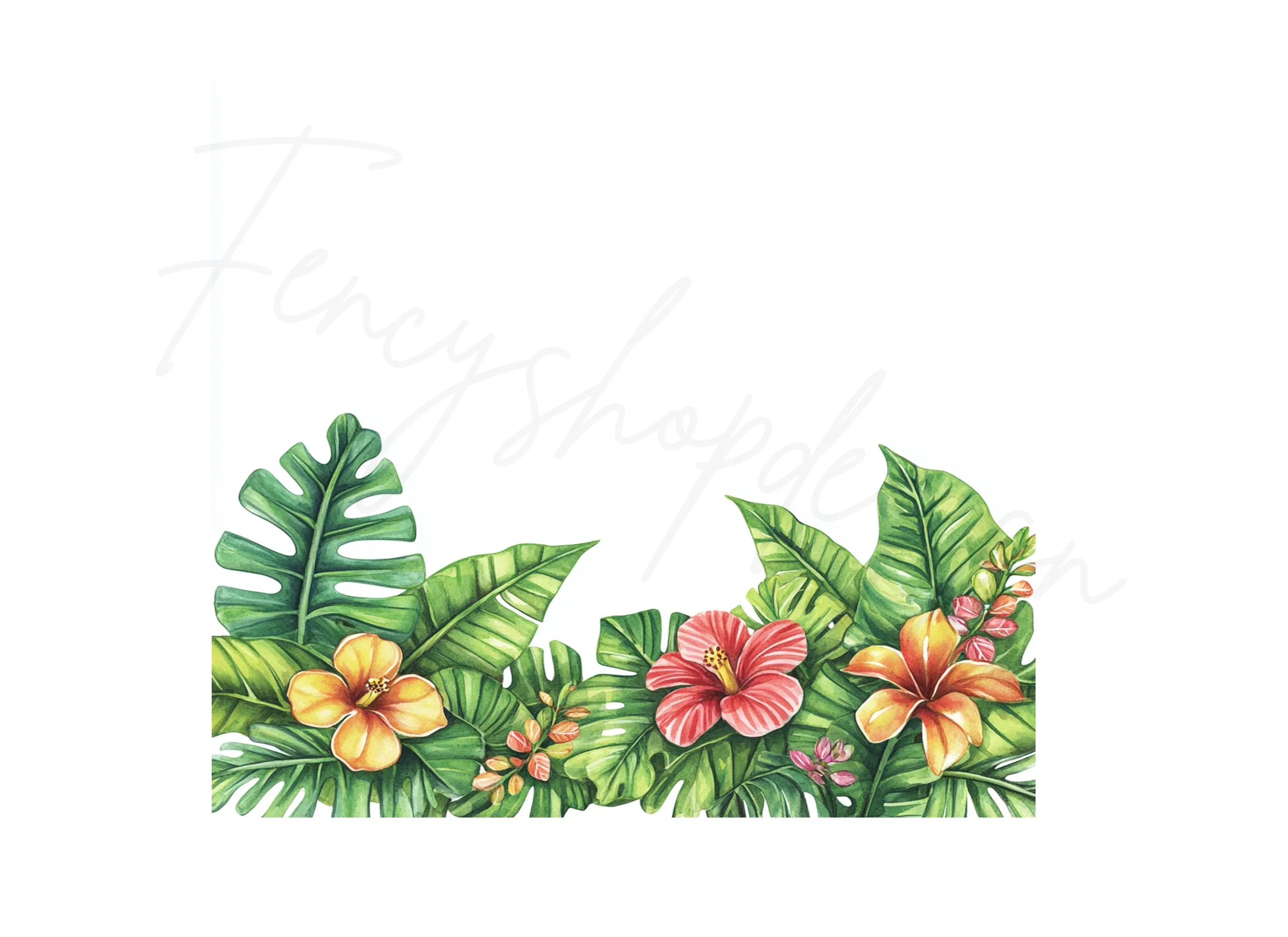 Tropical Hibiscus Palm Leaves Clipart Bundle