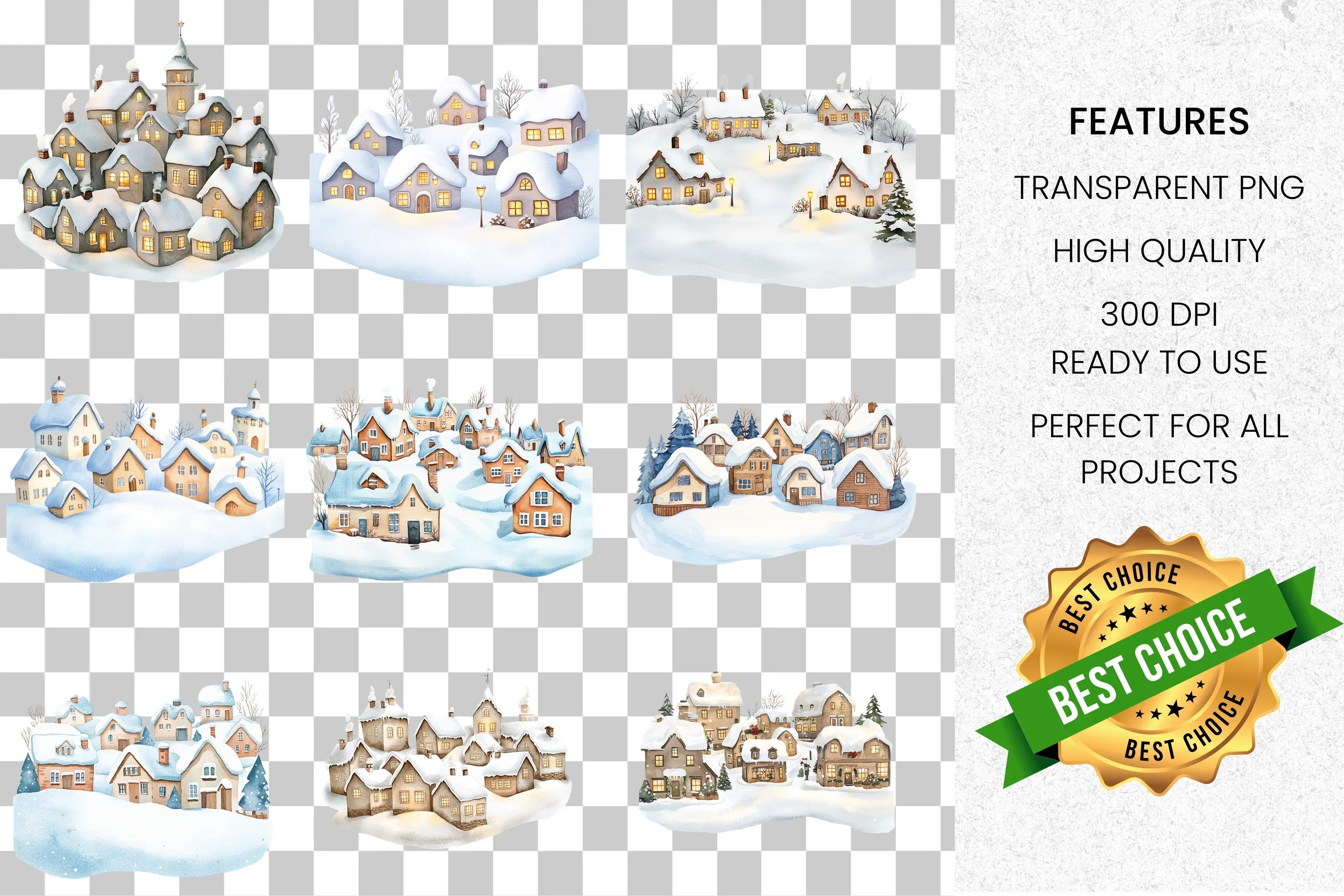 Snowy Christmas Village Clipart Bundle