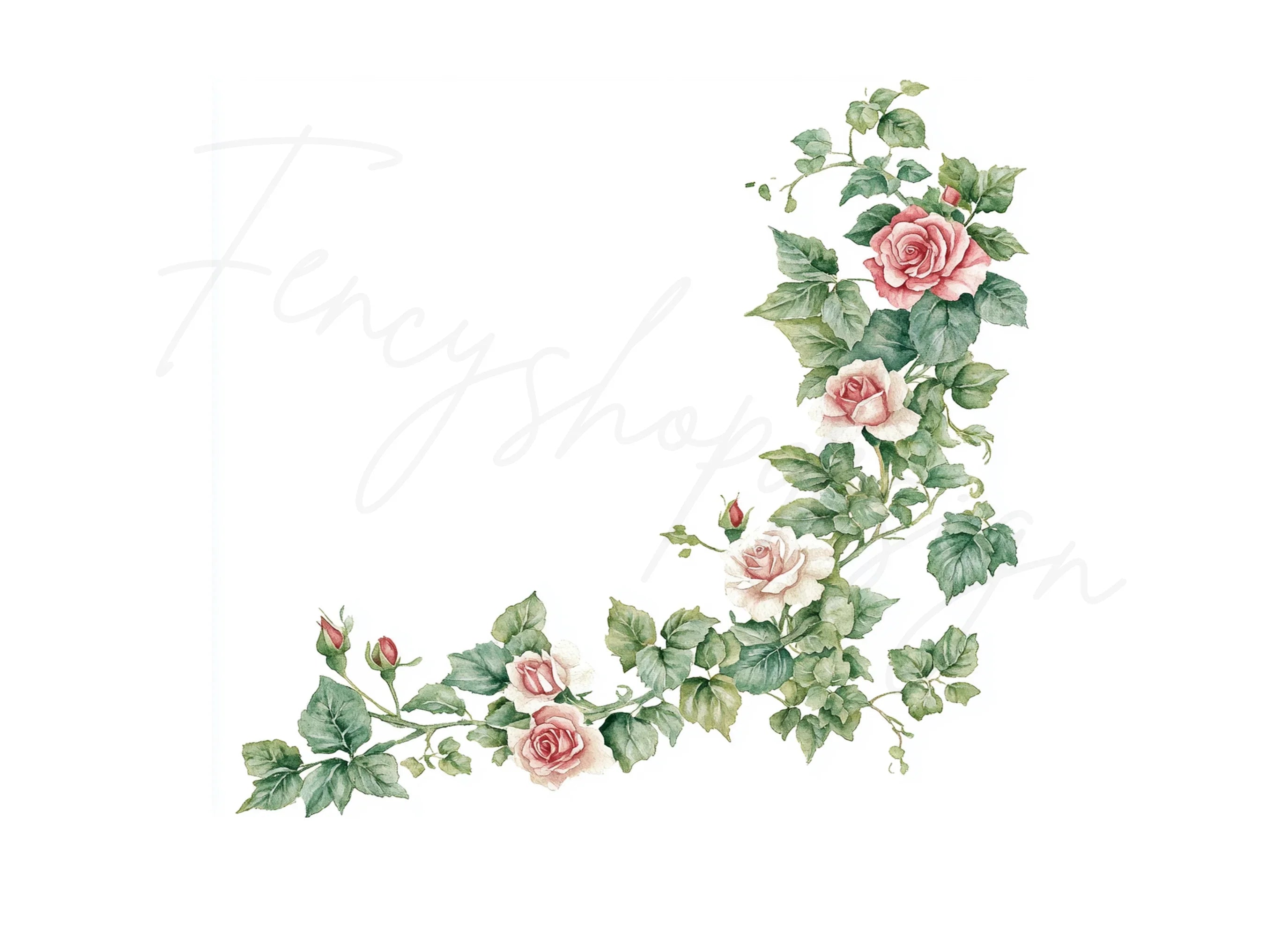 Delicate Rose Vine Corner Clipart Bundle