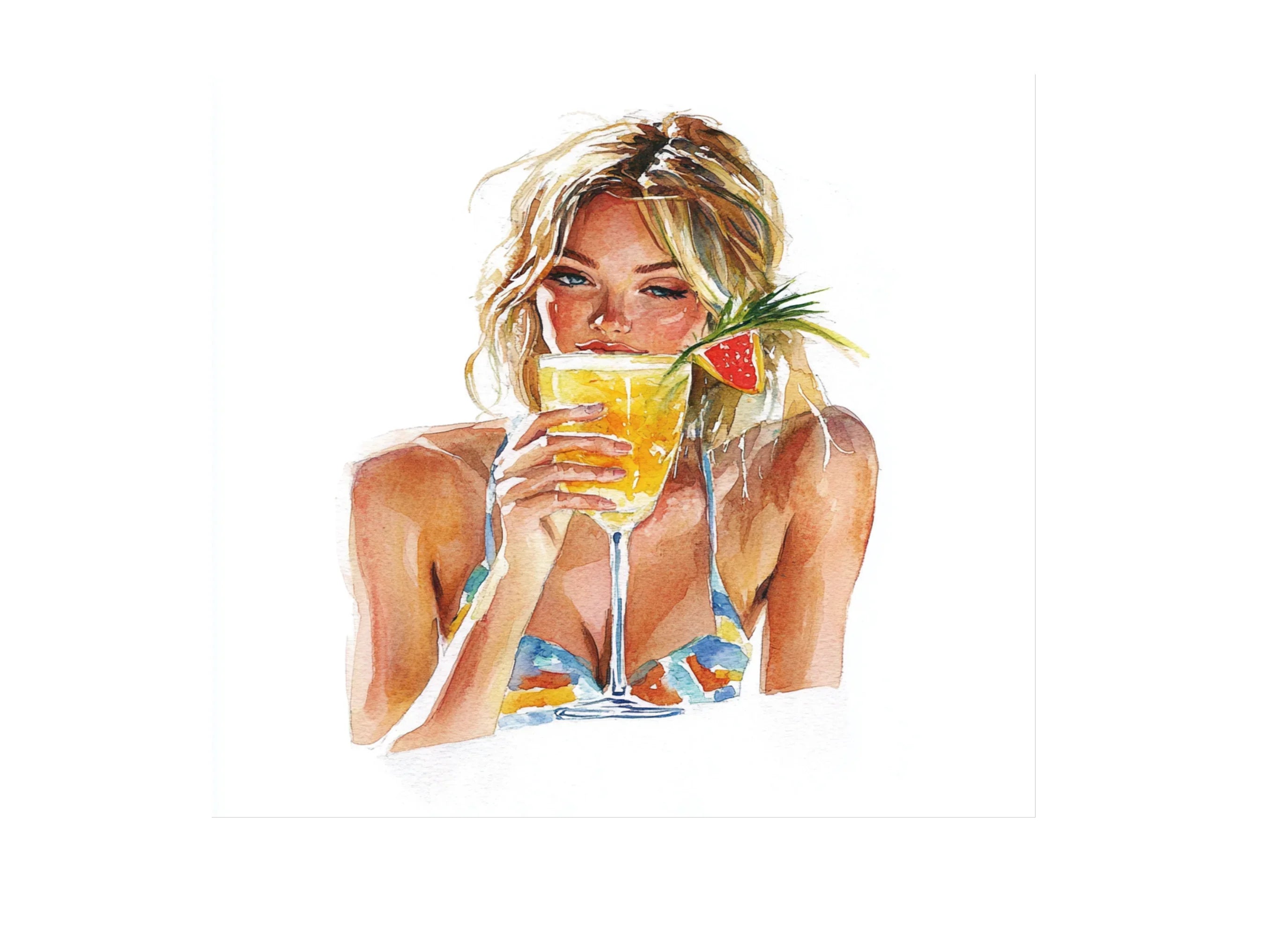 Summer Girls Drinking Cocktails Clipart Bundle