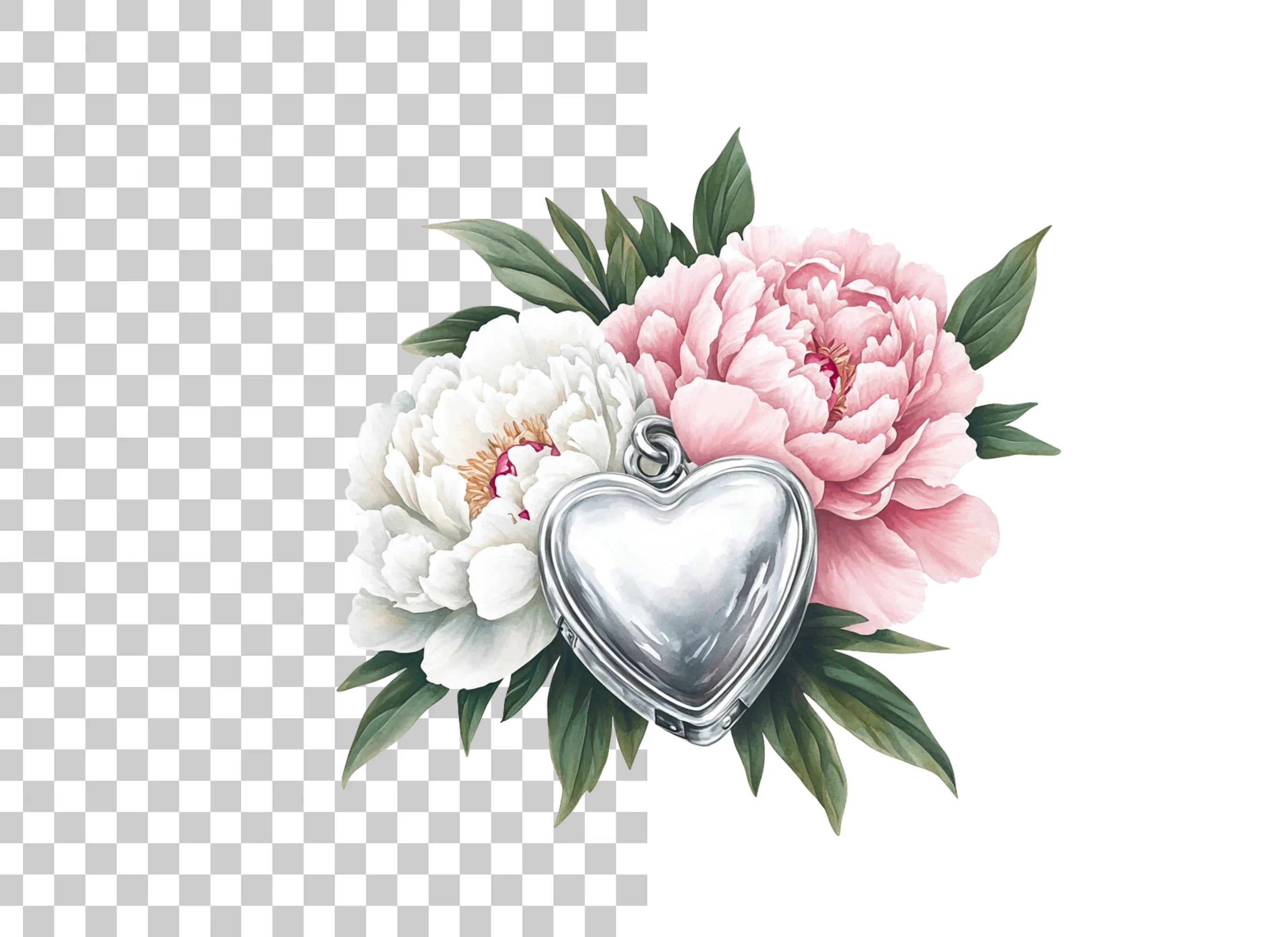 Heart Locket Peony Clipart Bundle