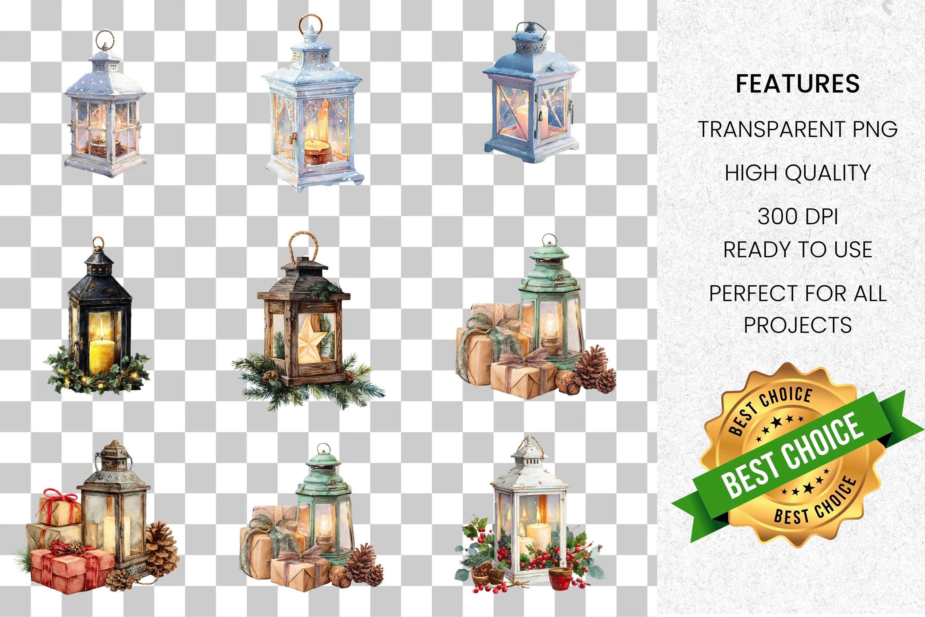 Christmas Lanterns Clipart Bundle