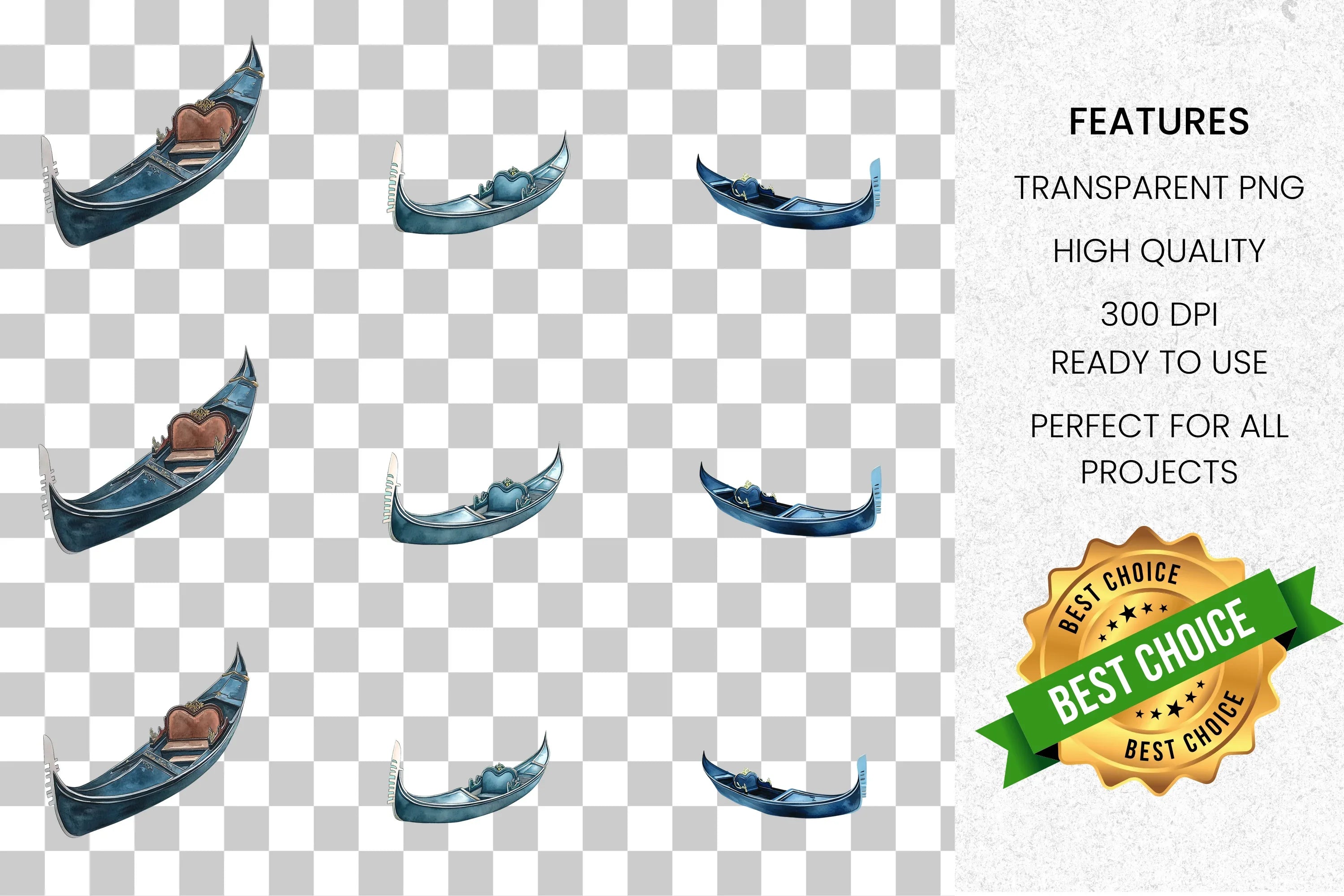 Venetian Gondola Boat Clipart Bundle