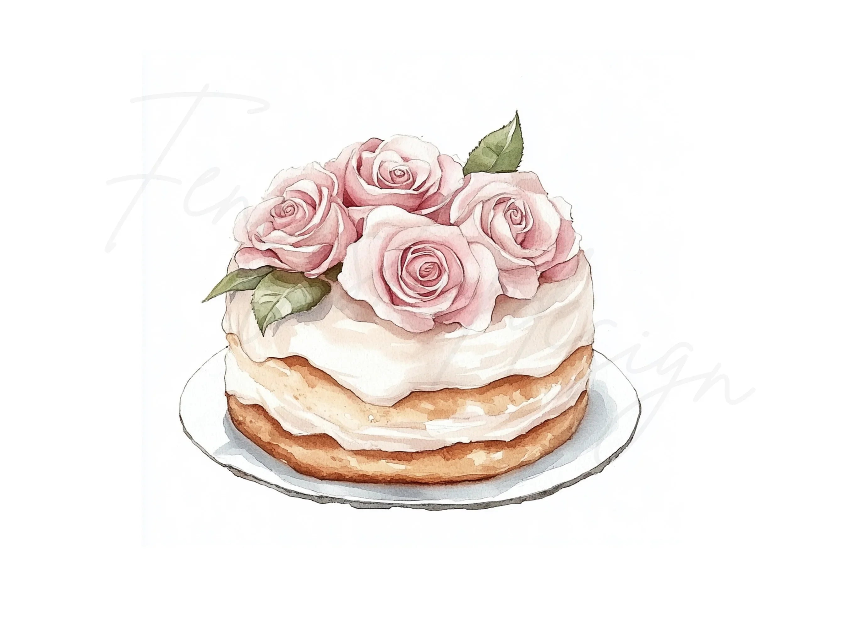 Charming Rose Topped Cakes Clipart Bundle