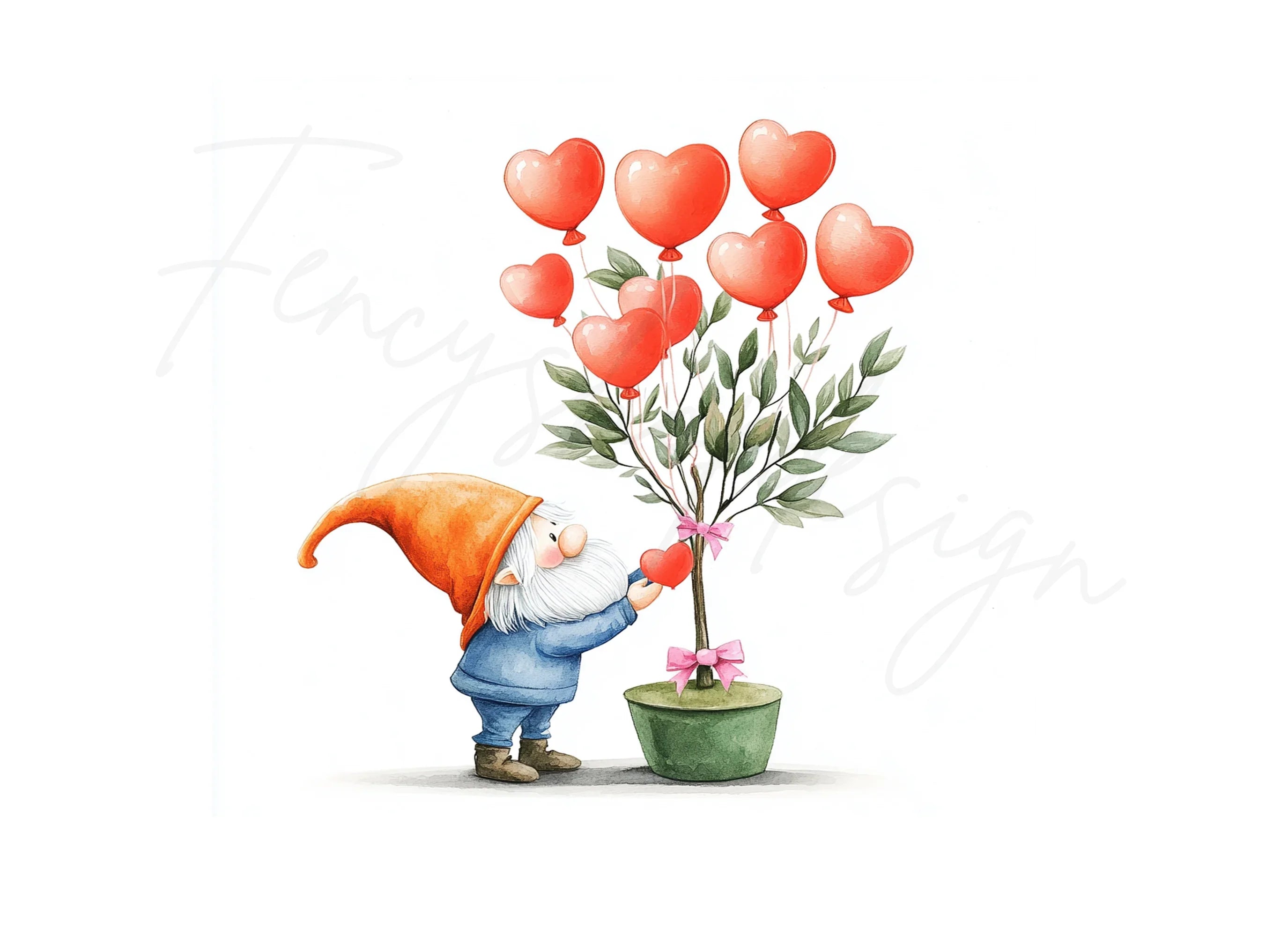 Gnomes Decorating Heart Trees Clipart Bundle