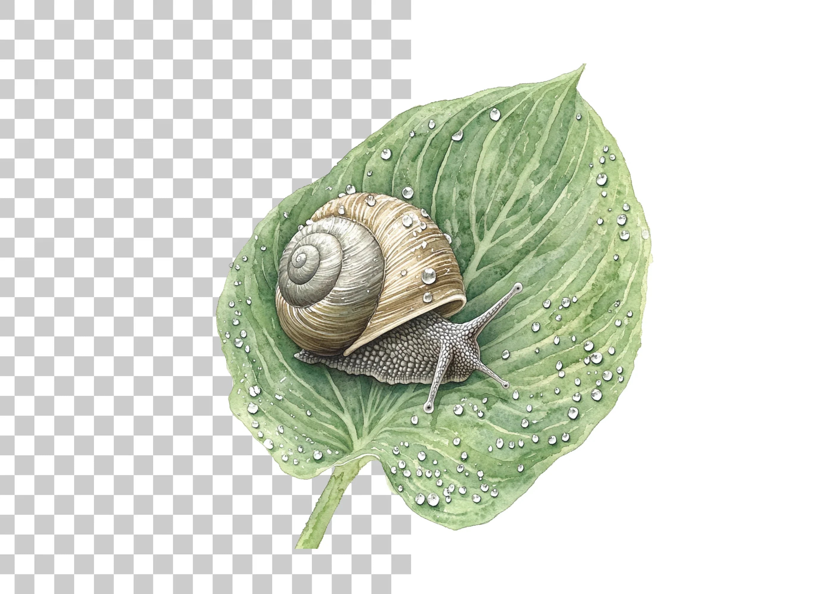 Snails on Wet Leaves Clipart Bundle