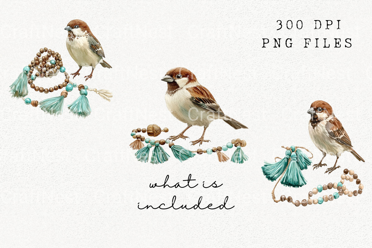 Boho Sparrow Bird Clipart Bundle