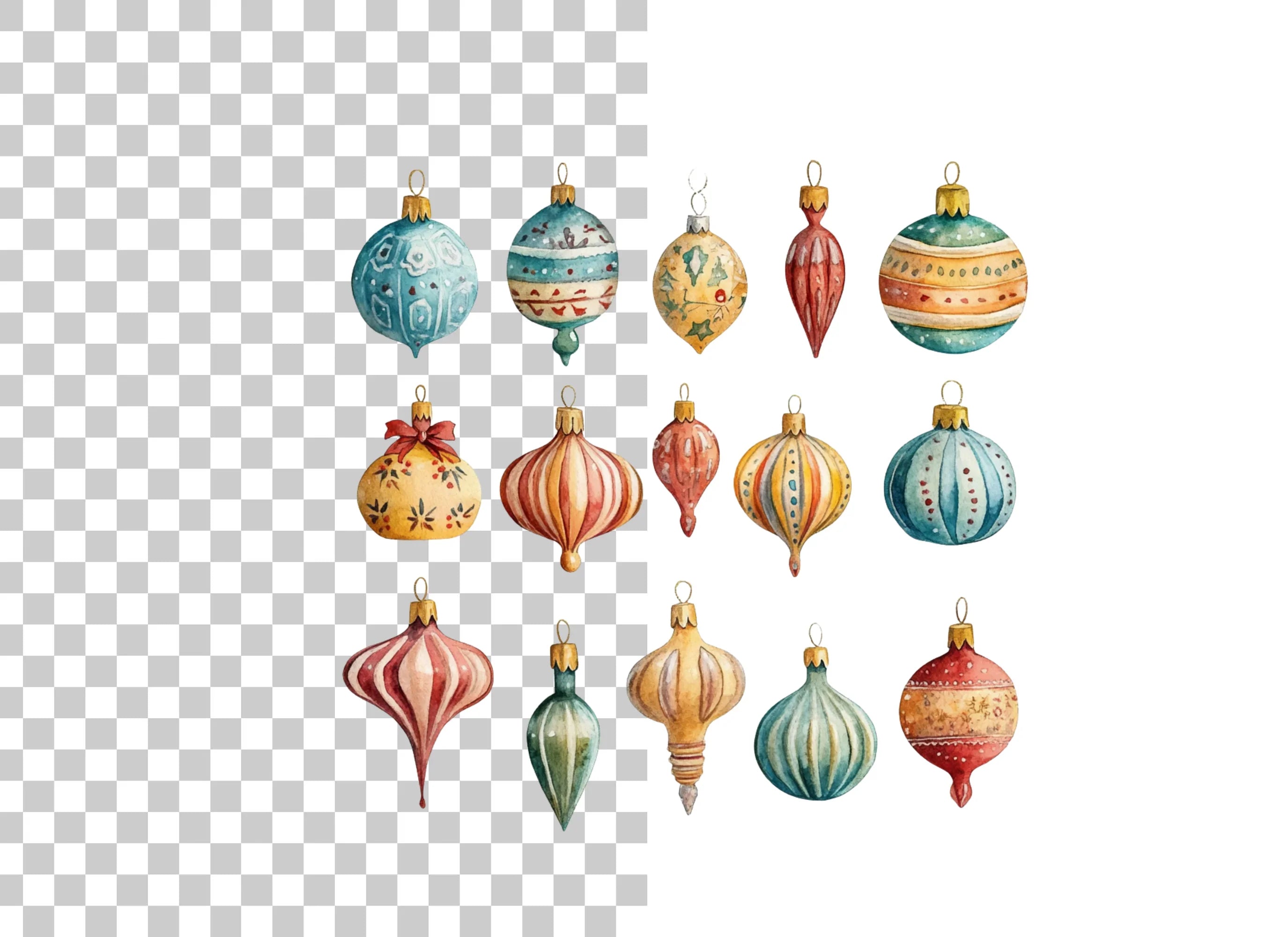 Vintage Christmas Ornaments Clipart Bundle