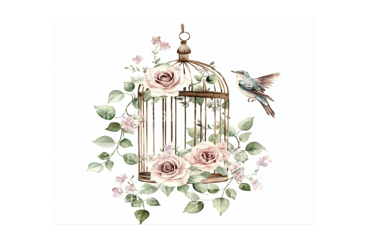 Bird Cages With Roses Clipart Bundle