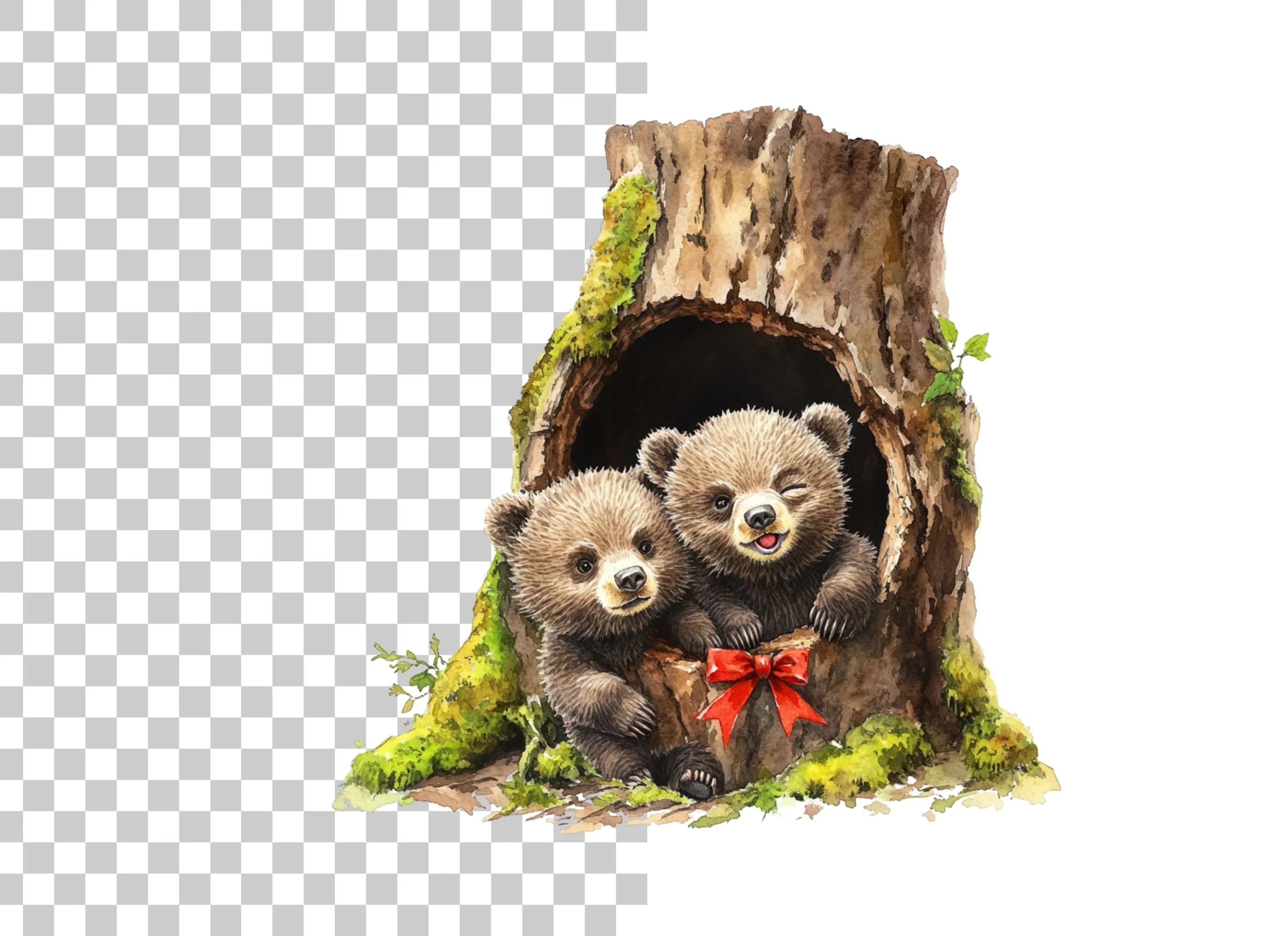 Cute Bear Cubs in Tree Hollow Clipart Bundle
