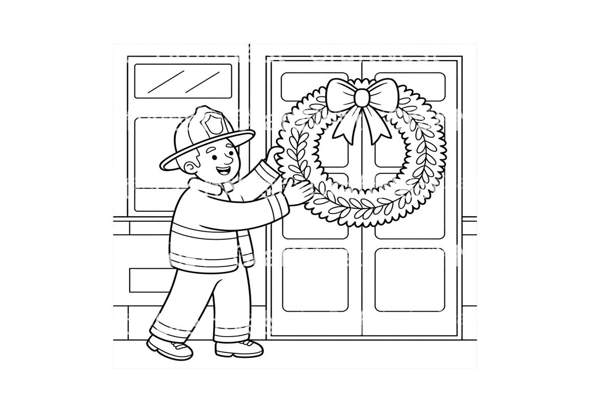 Firefighter Hanging Christmas Wreath Coloring Books