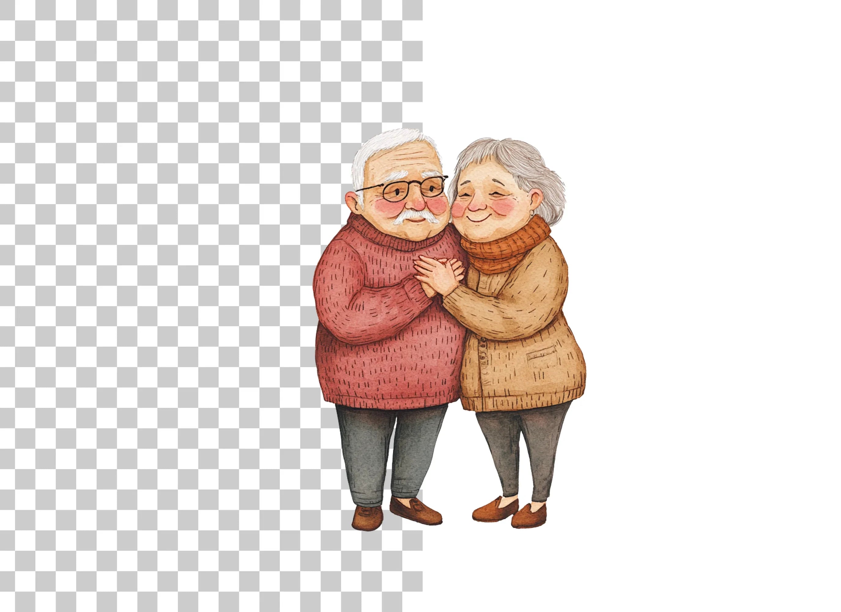 Happy Senior Couples Hugging Clipart Bundle