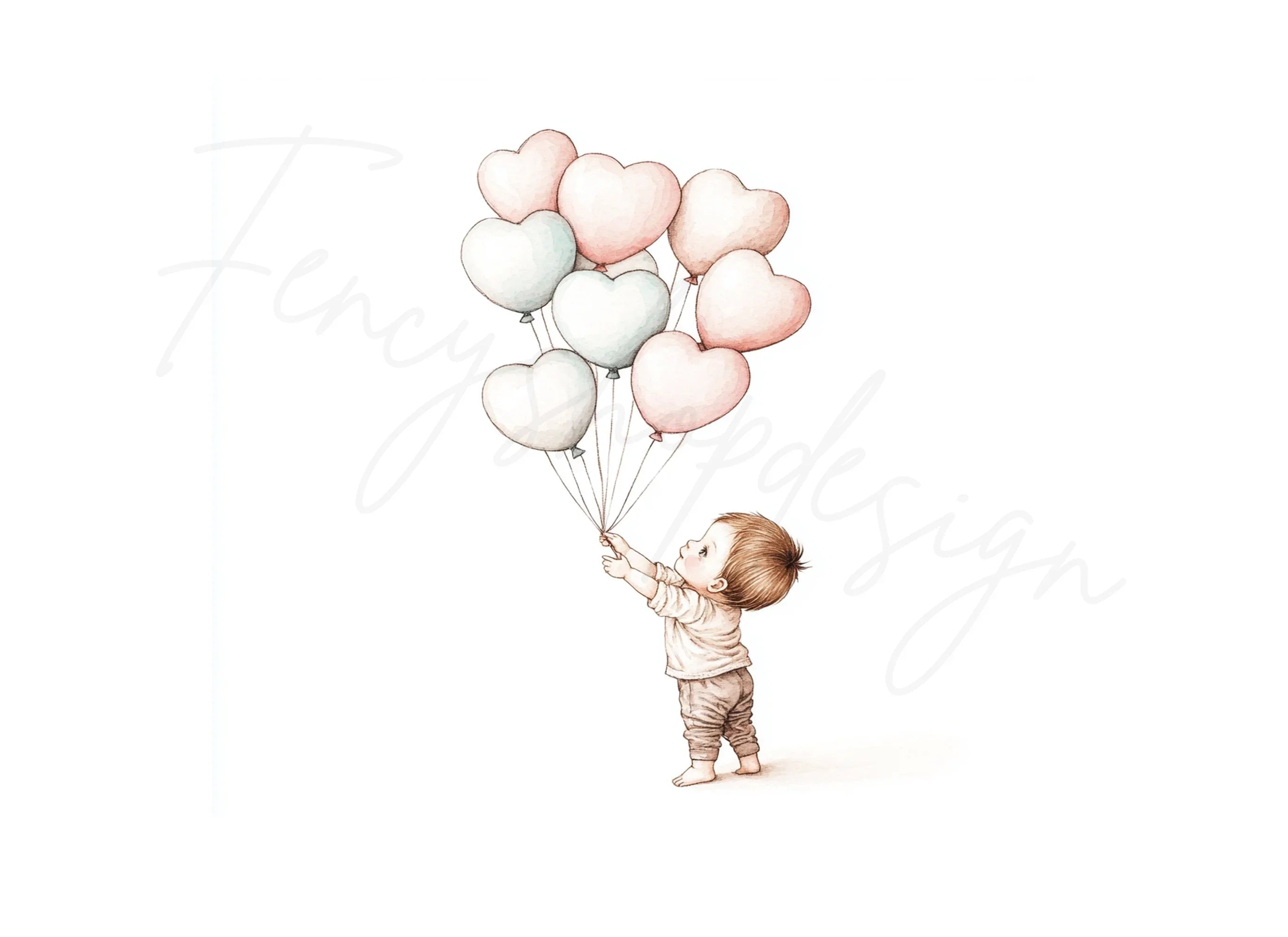 Cute Babies with Heart Balloons Clipart Bundle