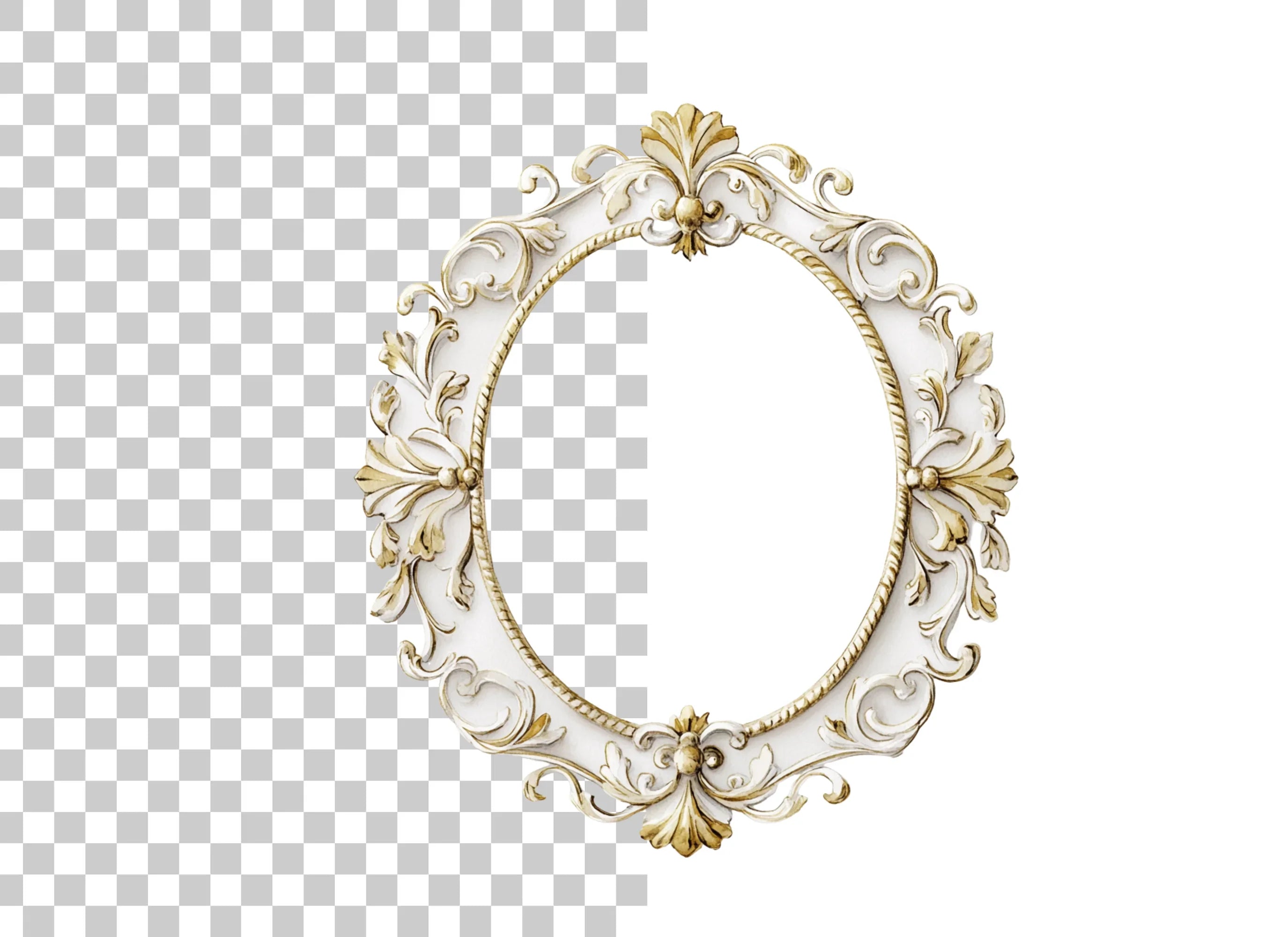White Gold Ornate Oval Frame Clipart Bundle