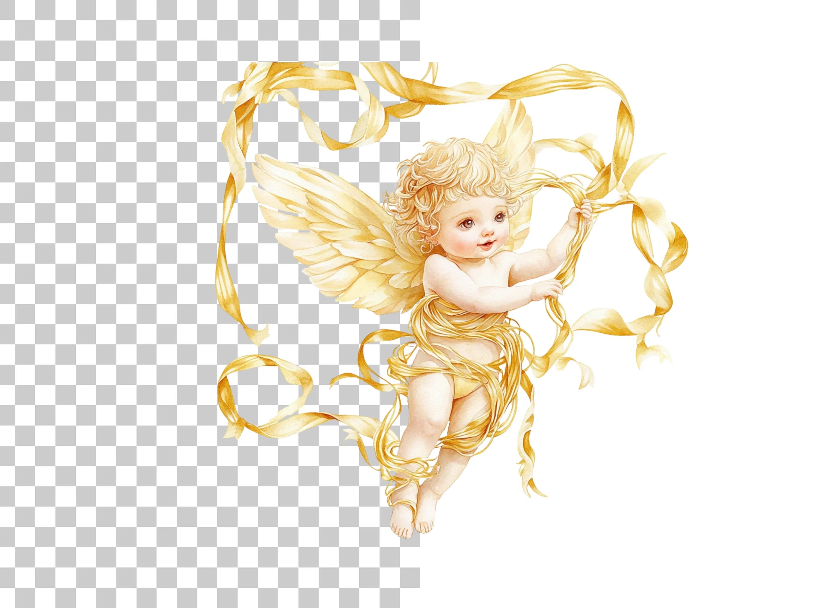 Golden Angel Cherubs with Ribbons Clipart Bundle