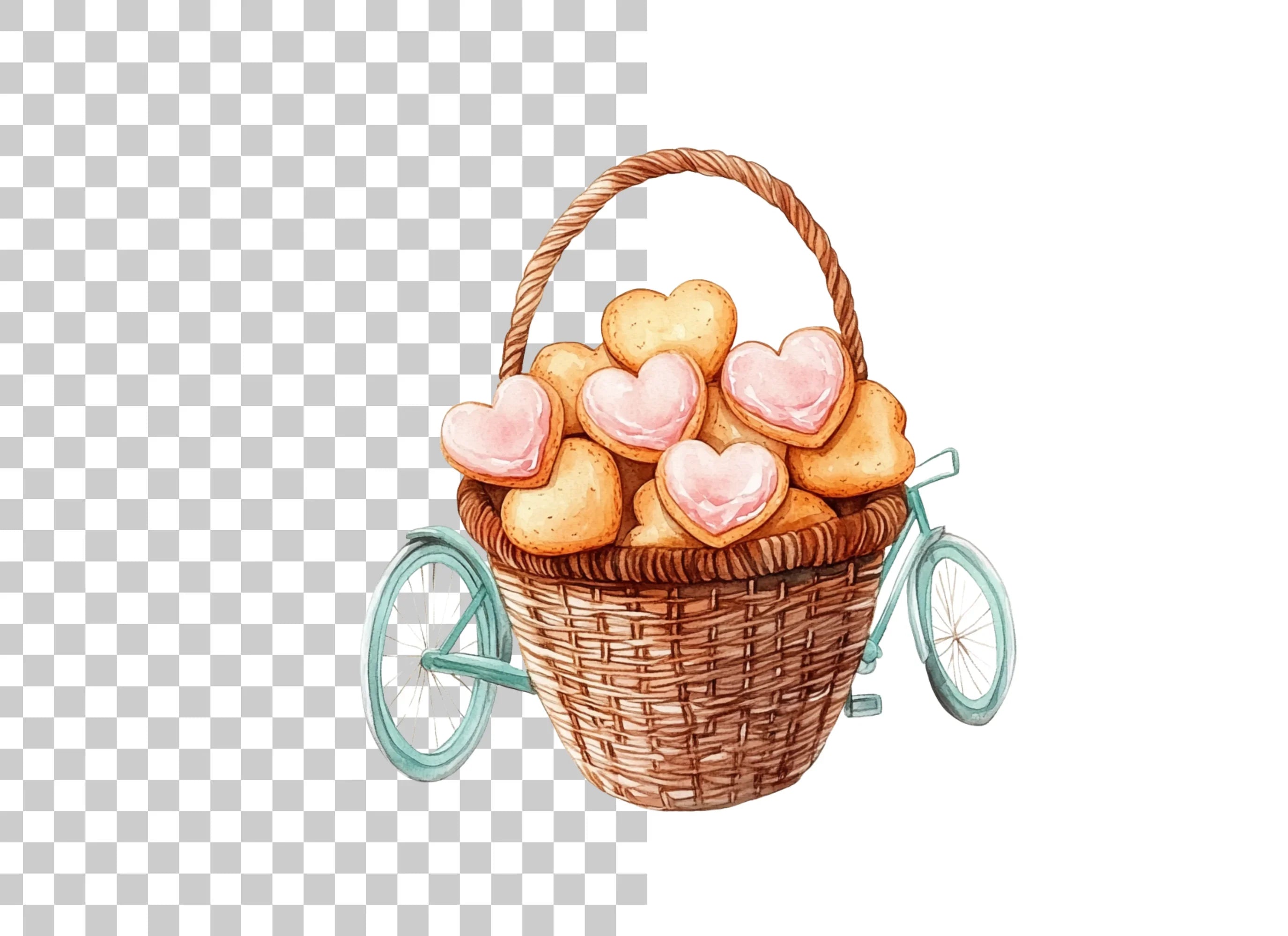 Bicycle Basket Heart Cookies Clipart Bundle