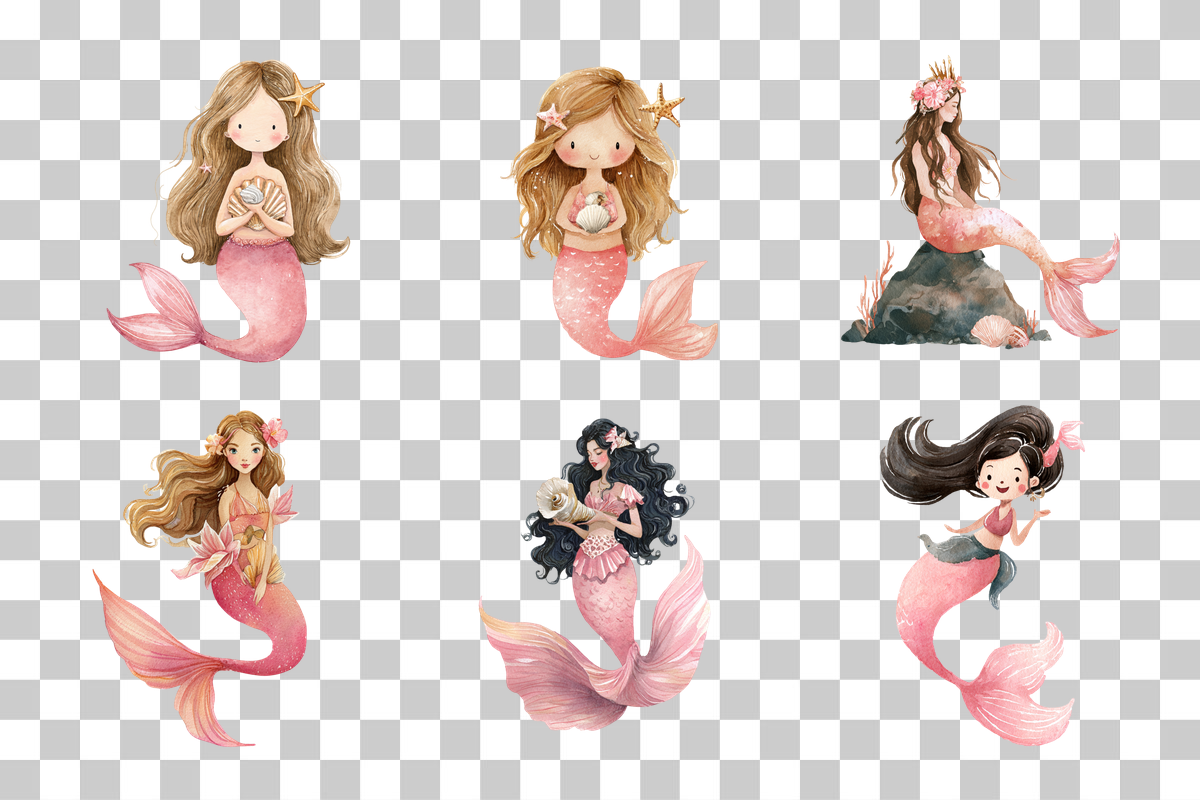 Little Mermaid Pink Clipart Bundle