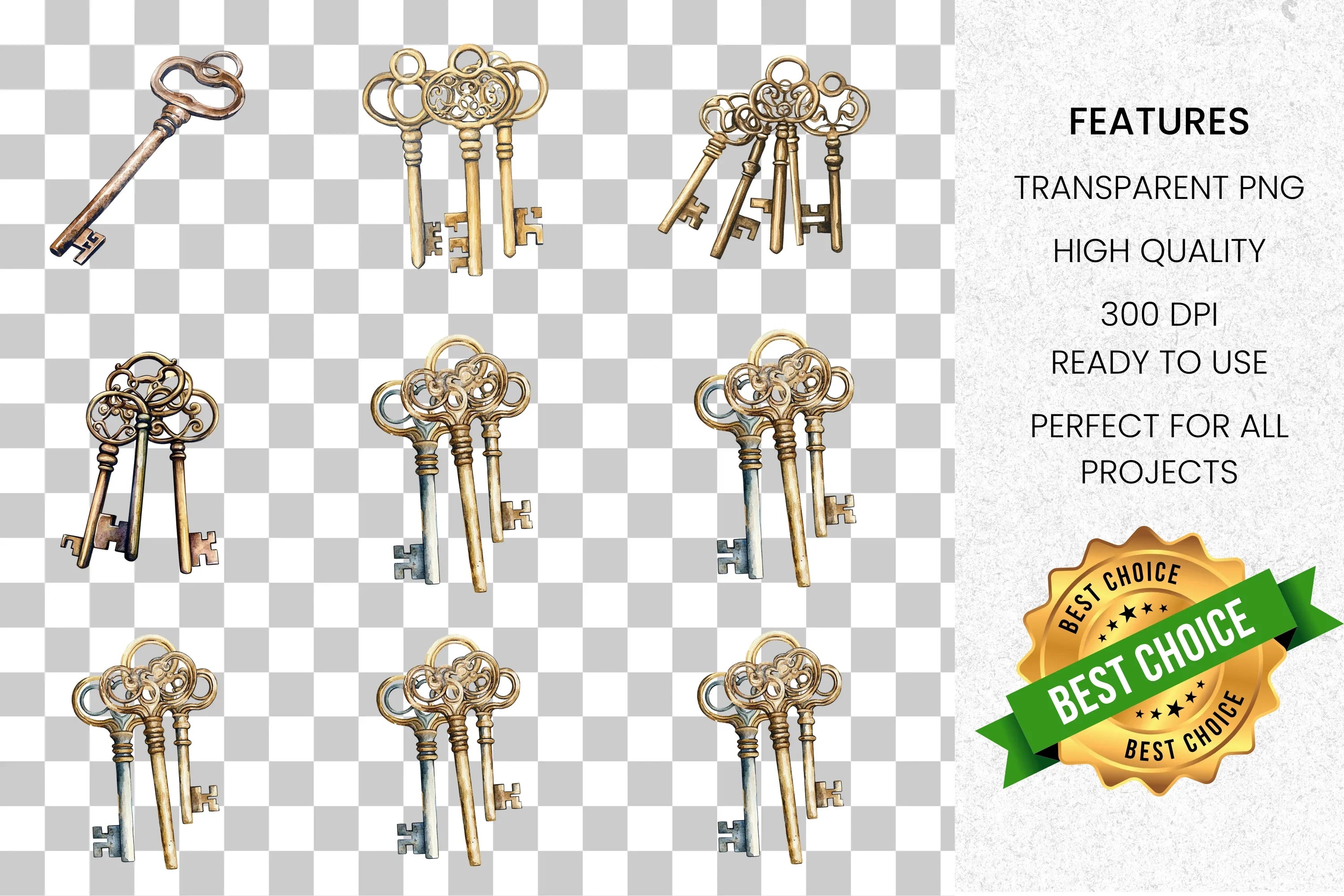 Antique Skeleton Keys Clipart Bundle